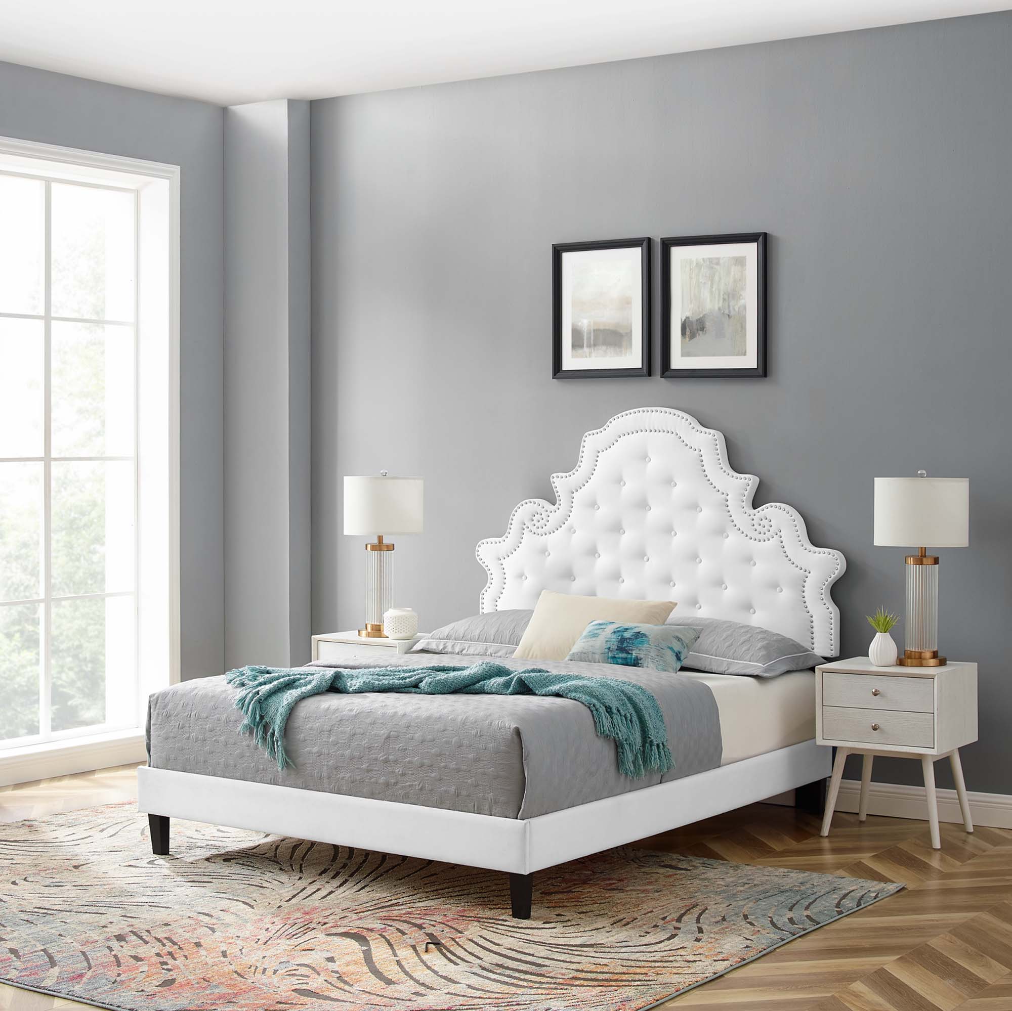Gwyneth Tufted Performance Velvet Platform Bed With Black Wood Legs view 2