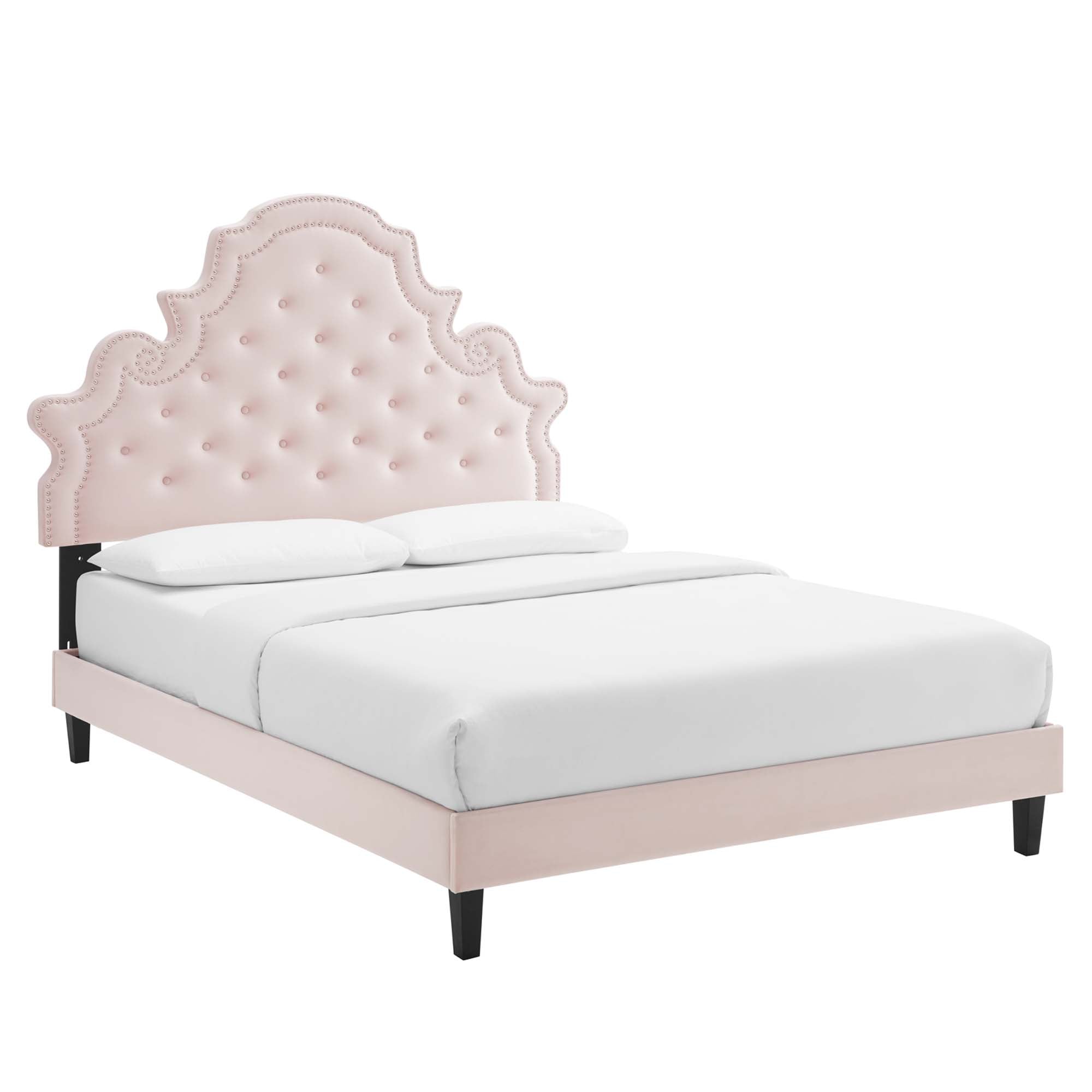 Gwyneth Tufted Performance Velvet Platform Bed With Black Wood Legs - Image 9