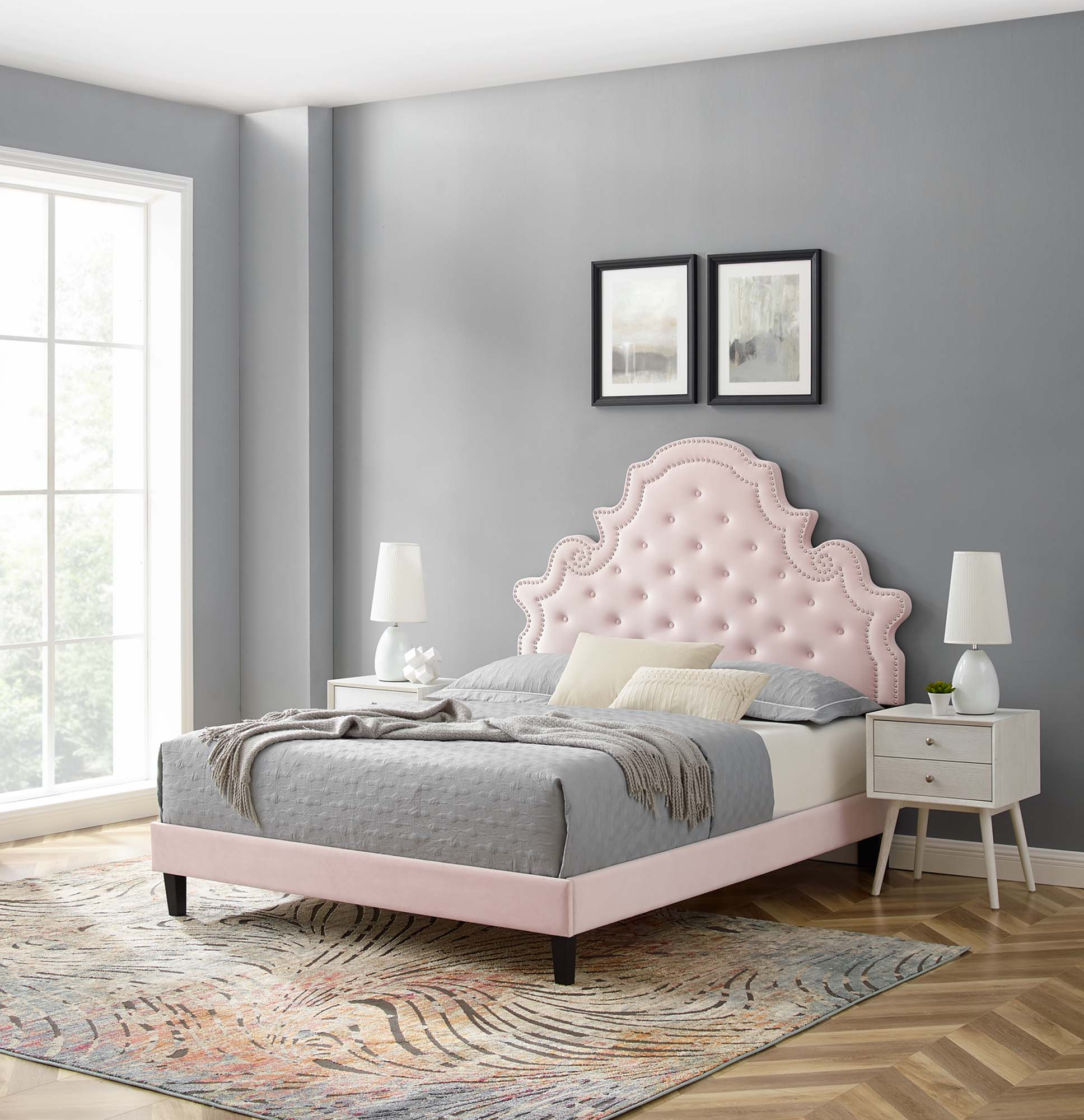 Gwyneth Tufted Performance Velvet Platform Bed With Black Wood Legs view 8