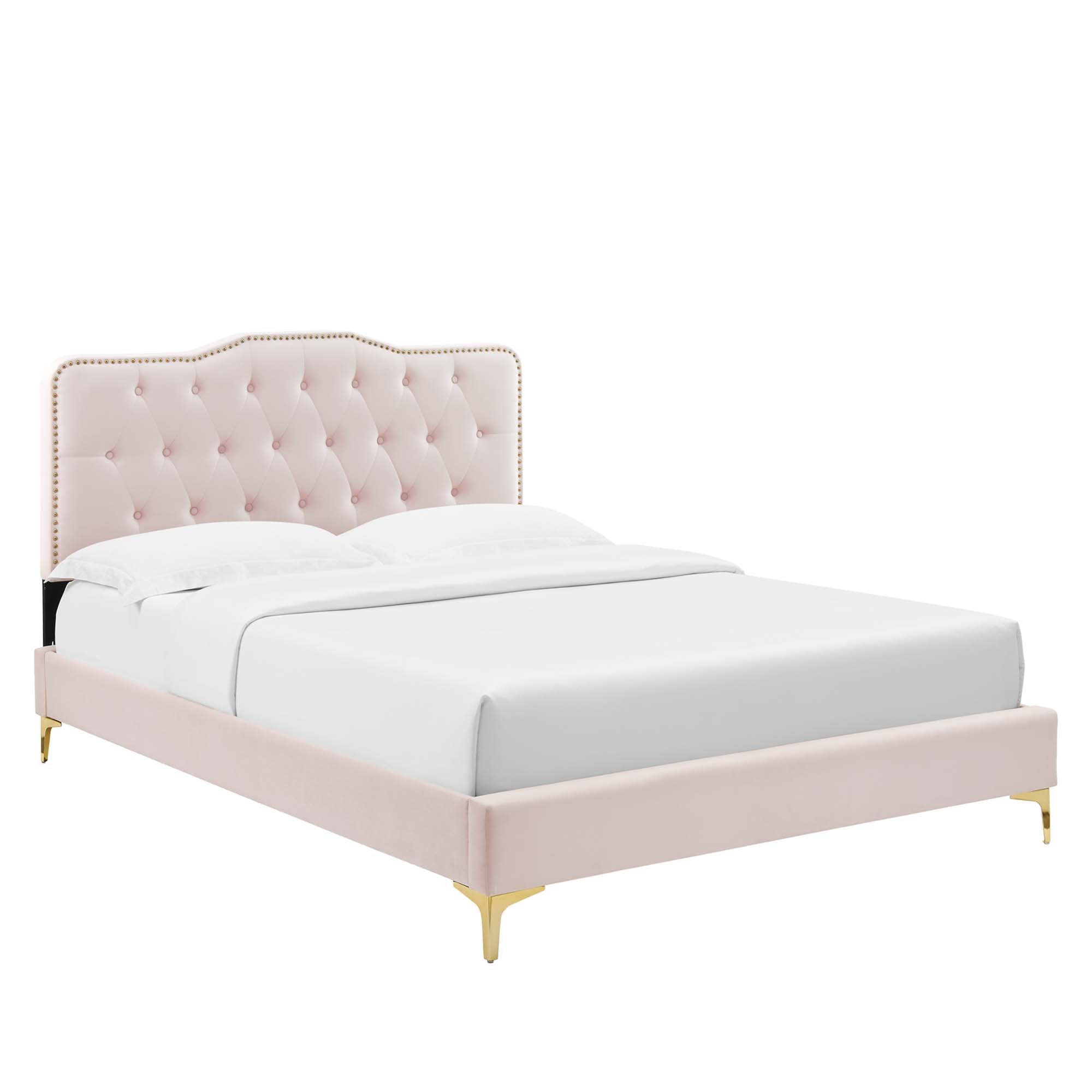 Amber Performance Velvet Platform Bed With Gold Legs view 1