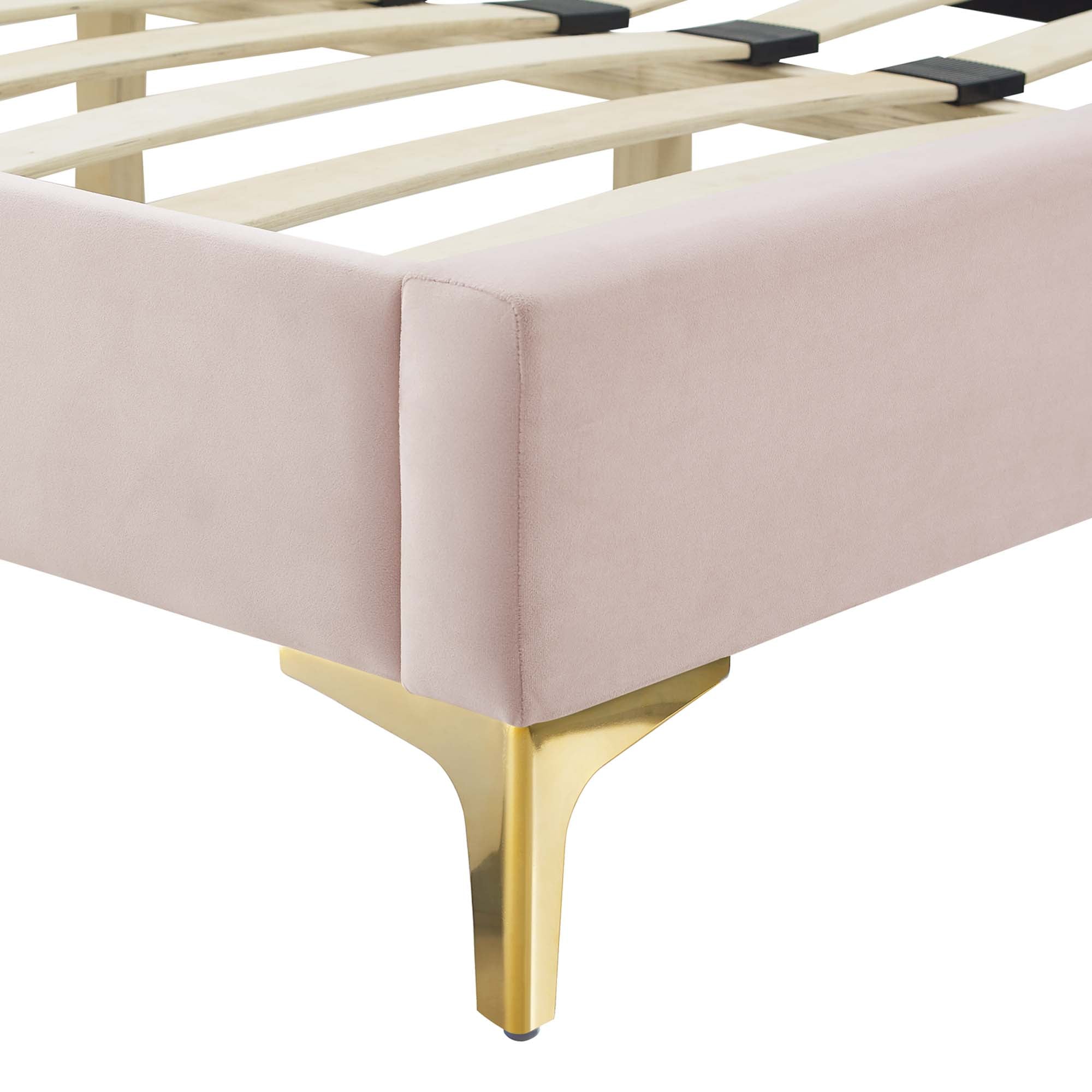 Amber Performance Velvet Platform Bed With Gold Legs view 7