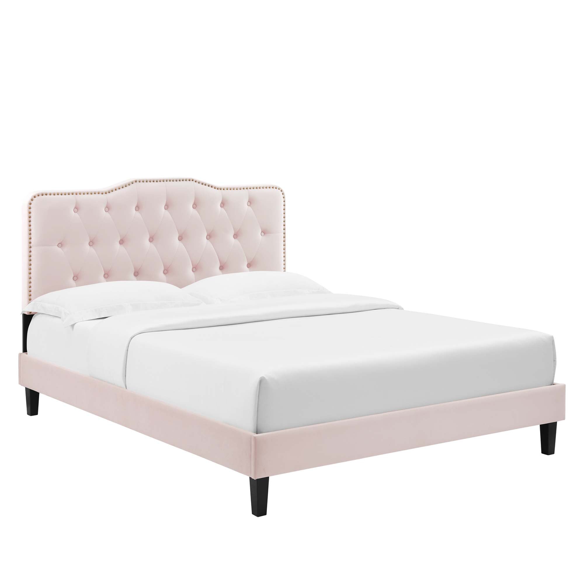 Amber Performance Velvet Platform Bed With Black Wood Legs view 1