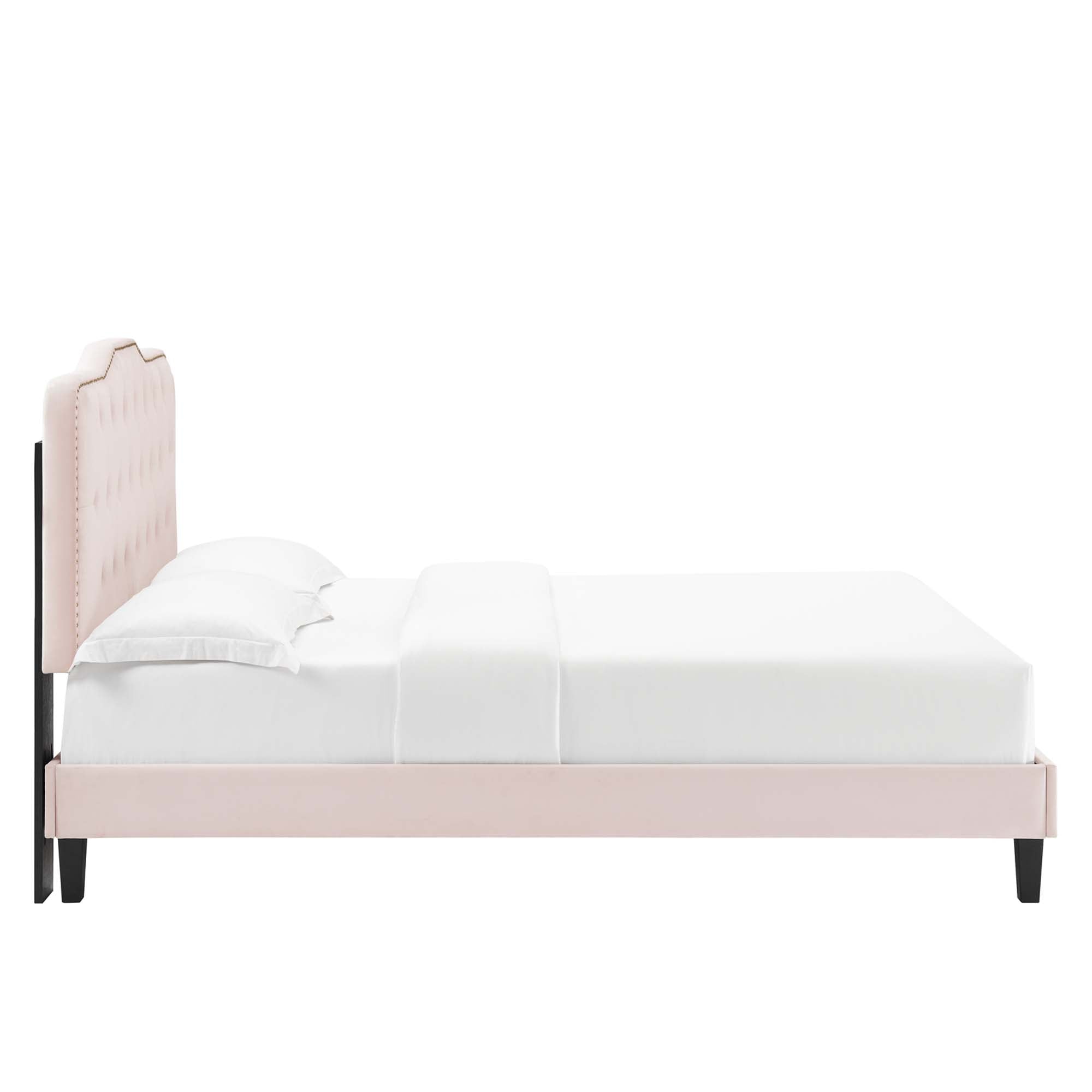 Amber Performance Velvet Platform Bed With Black Wood Legs view 6
