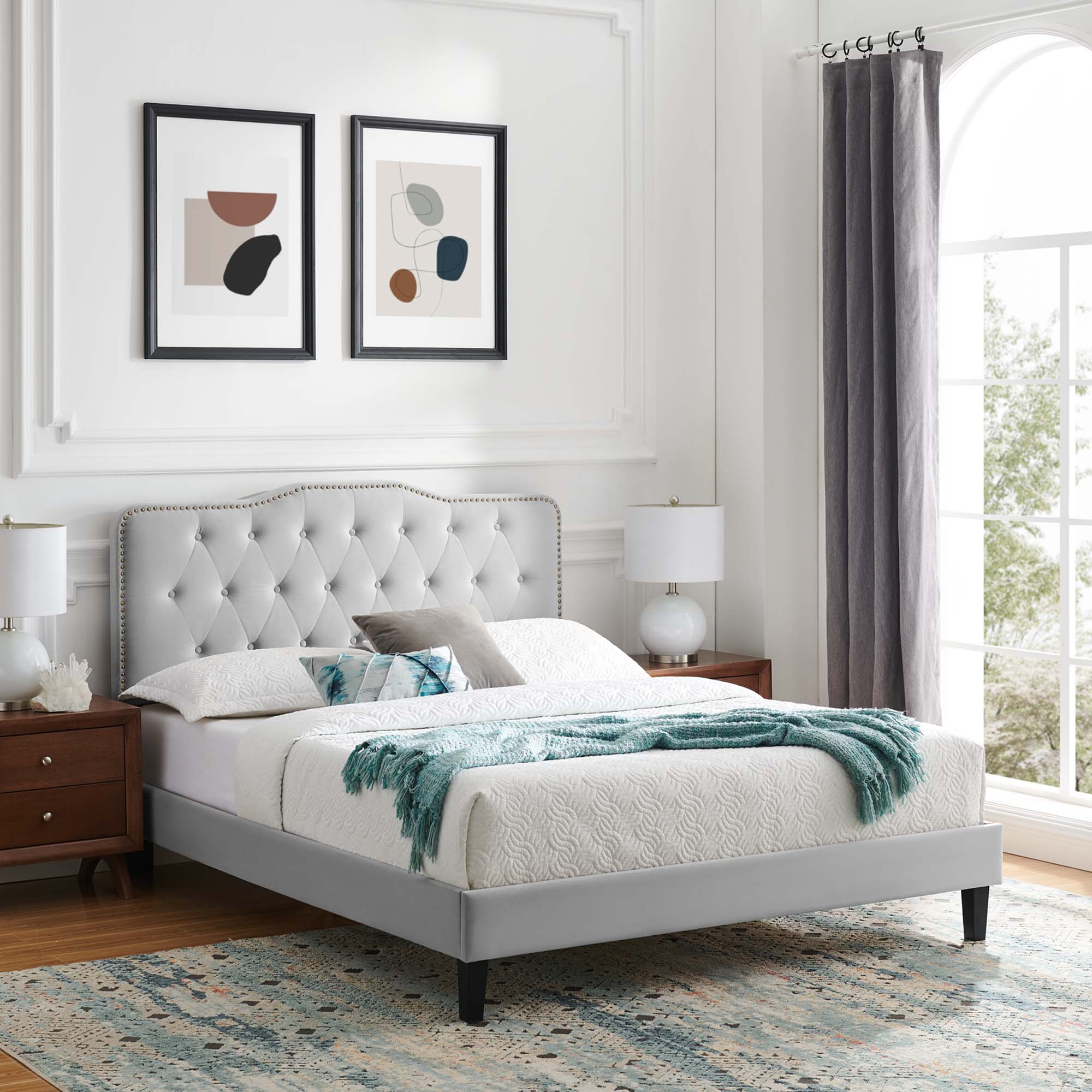 Amber Performance Velvet Platform Bed With Black Wood Legs view 8