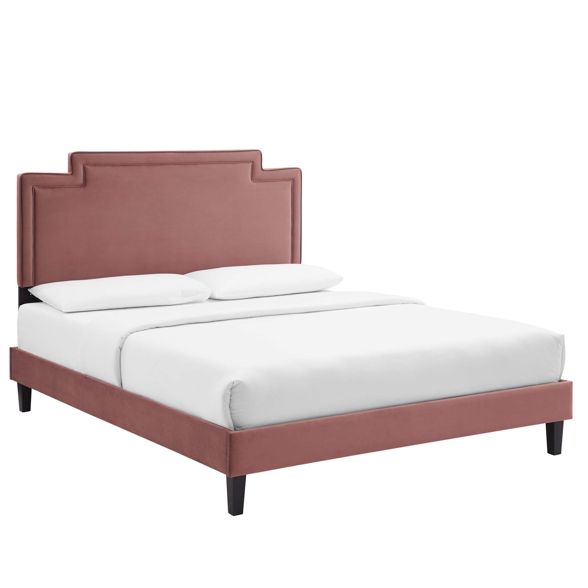 Liva Performance Velvet Bed With Black Wood Legs view 1