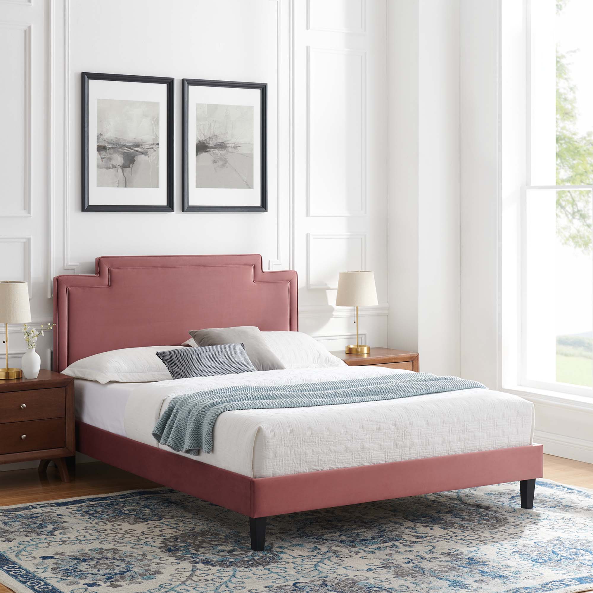 Liva Performance Velvet Bed With Black Wood Legs view 2