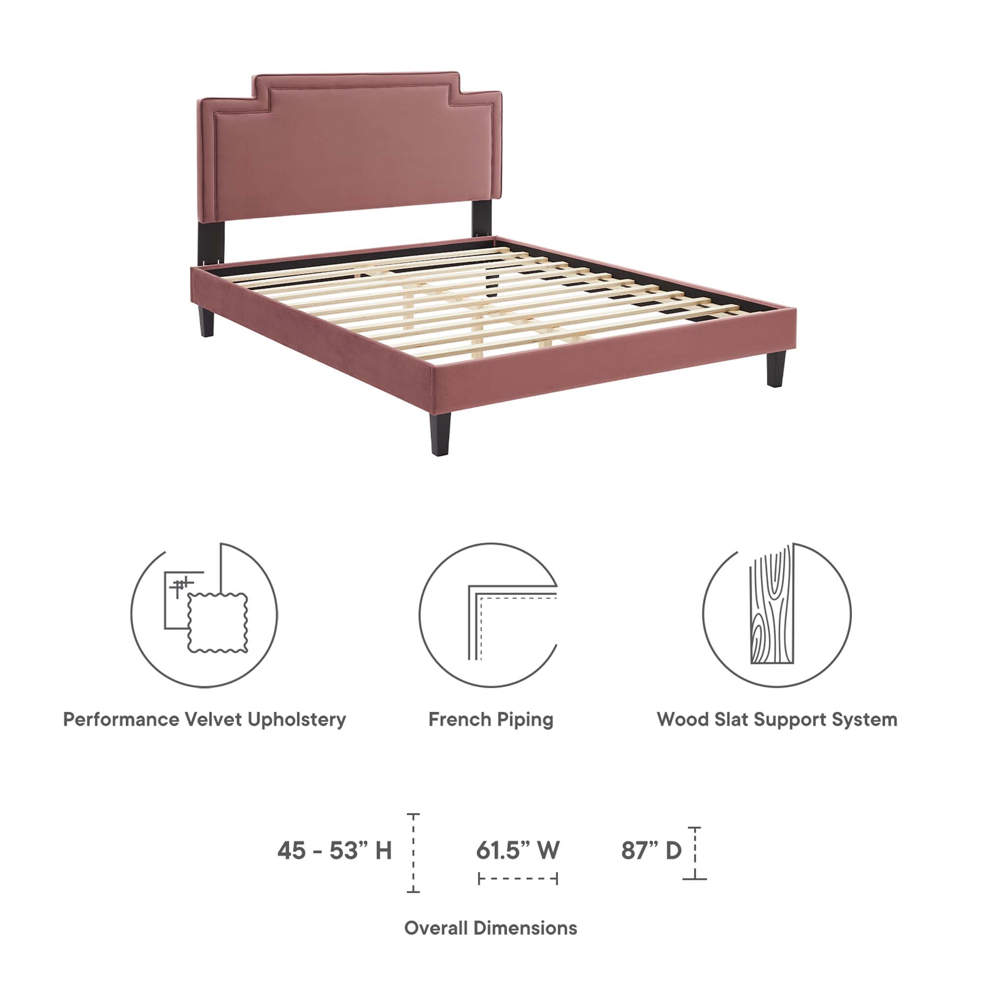 Liva Performance Velvet Bed With Black Wood Legs view 3