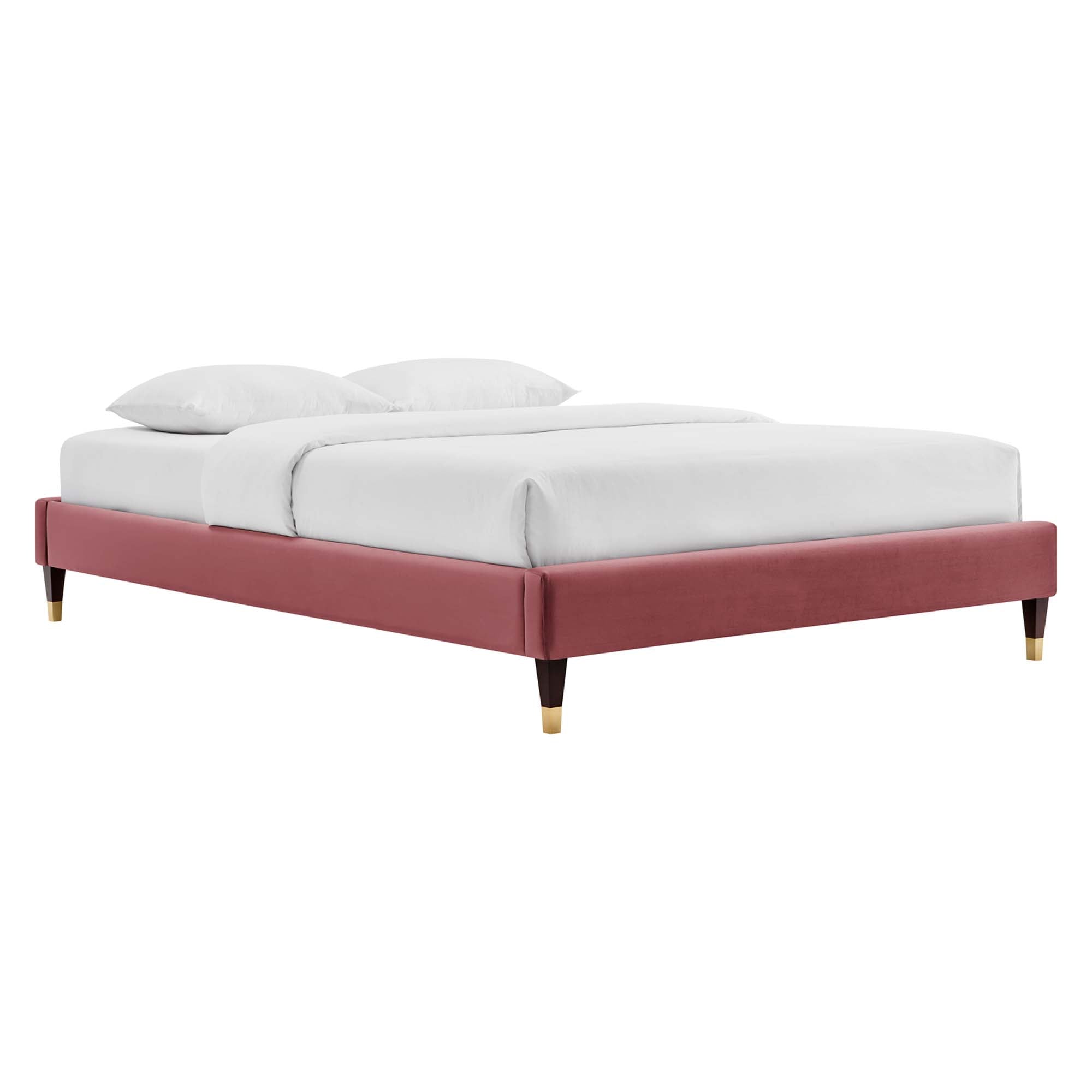 Elise Performance Velvet Platform Bed With Wood and Gold Legs view 8