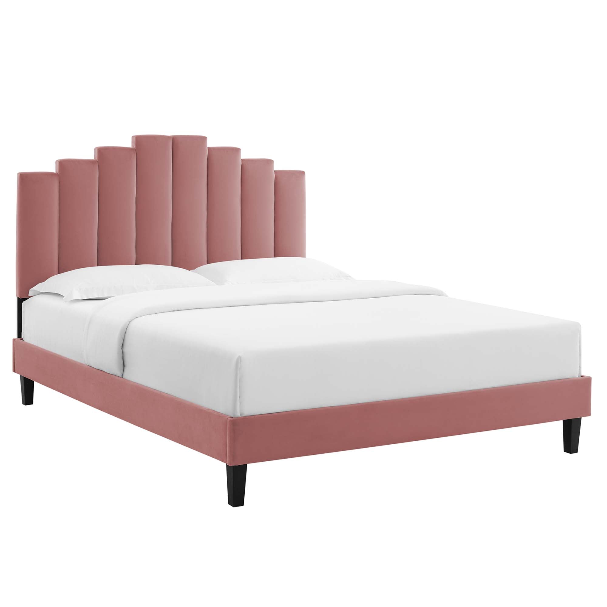 Elise Performance Velvet Platform Bed With Black Wood Legs view 1