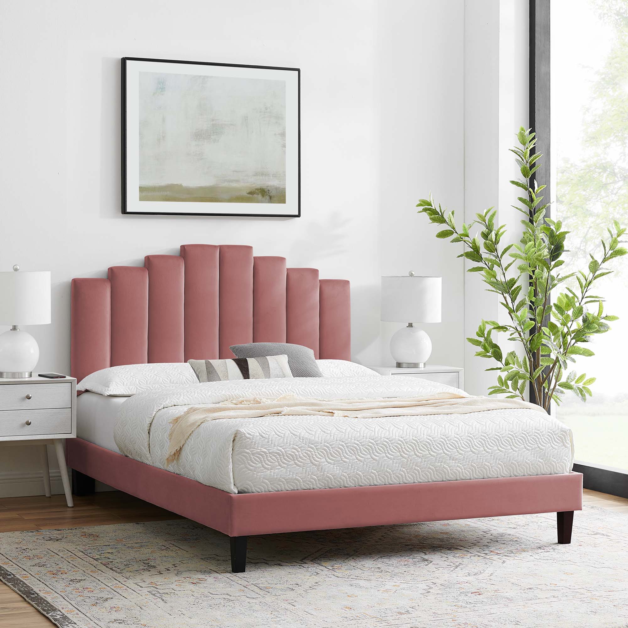 Elise Performance Velvet Platform Bed With Black Wood Legs view 2