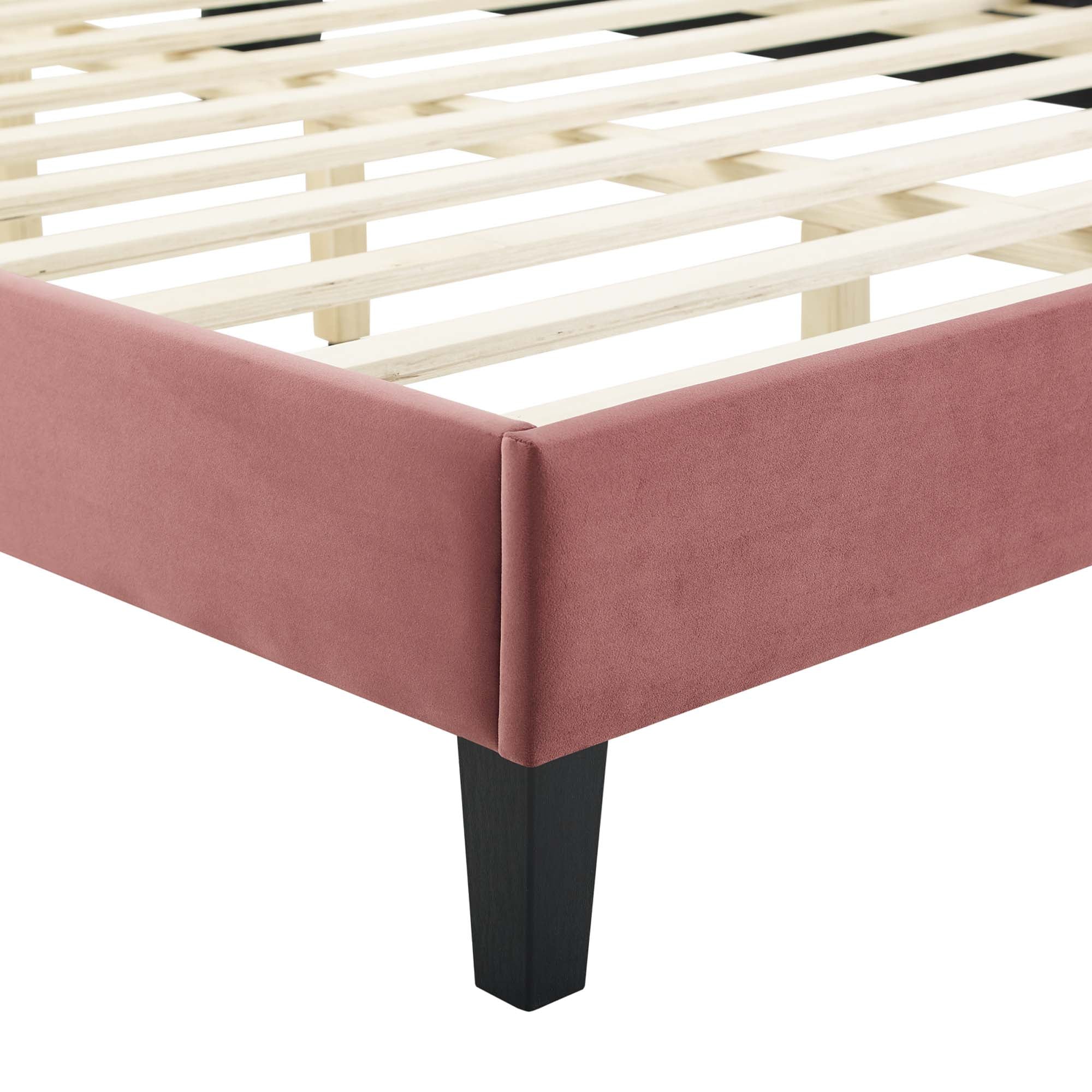 Elise Performance Velvet Platform Bed With Black Wood Legs view 7