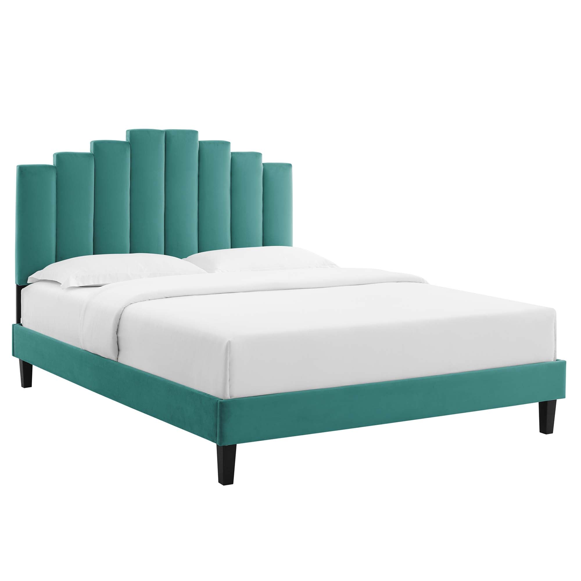 Elise Performance Velvet Platform Bed With Black Wood Legs - Image 9
