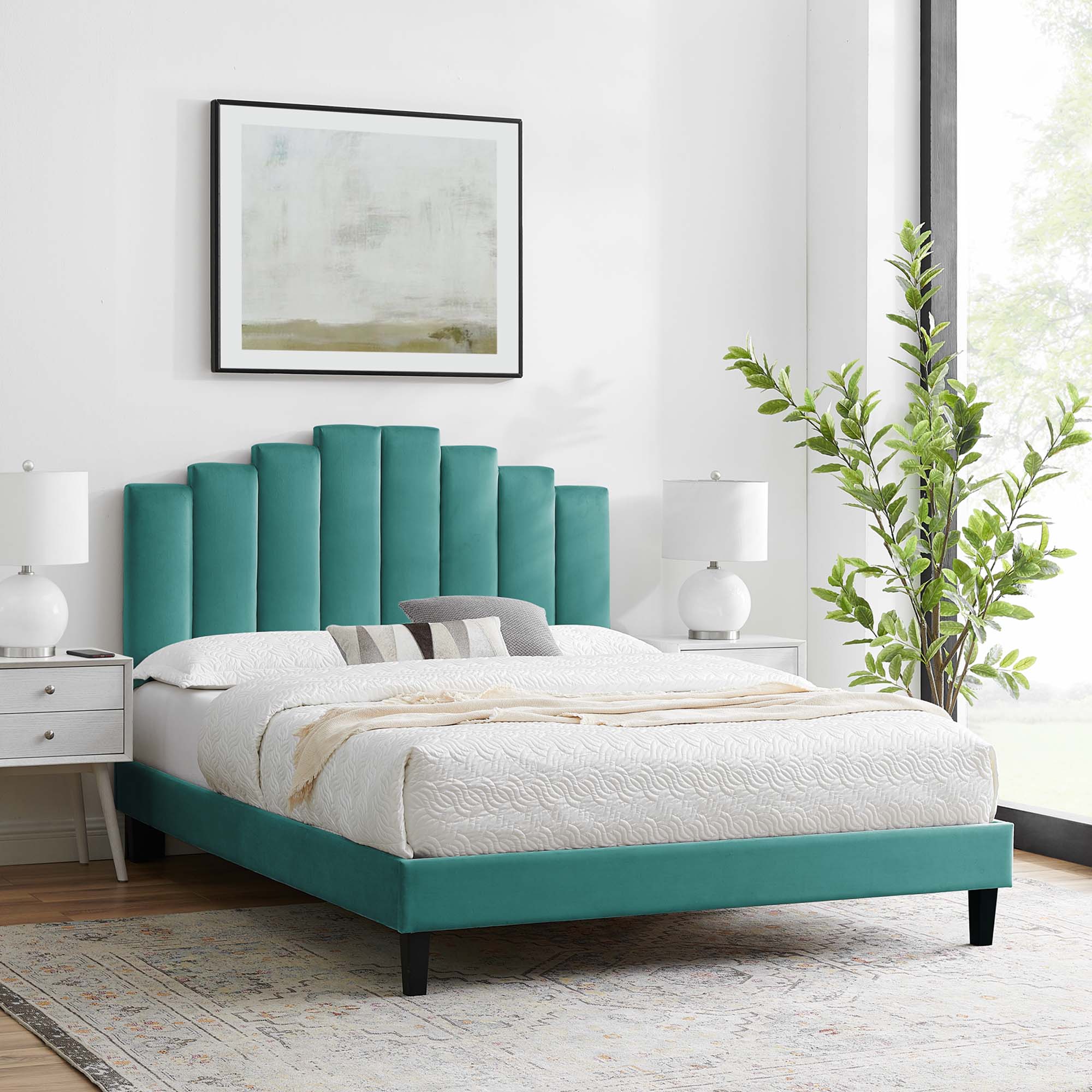 Elise Performance Velvet Platform Bed With Black Wood Legs view 8