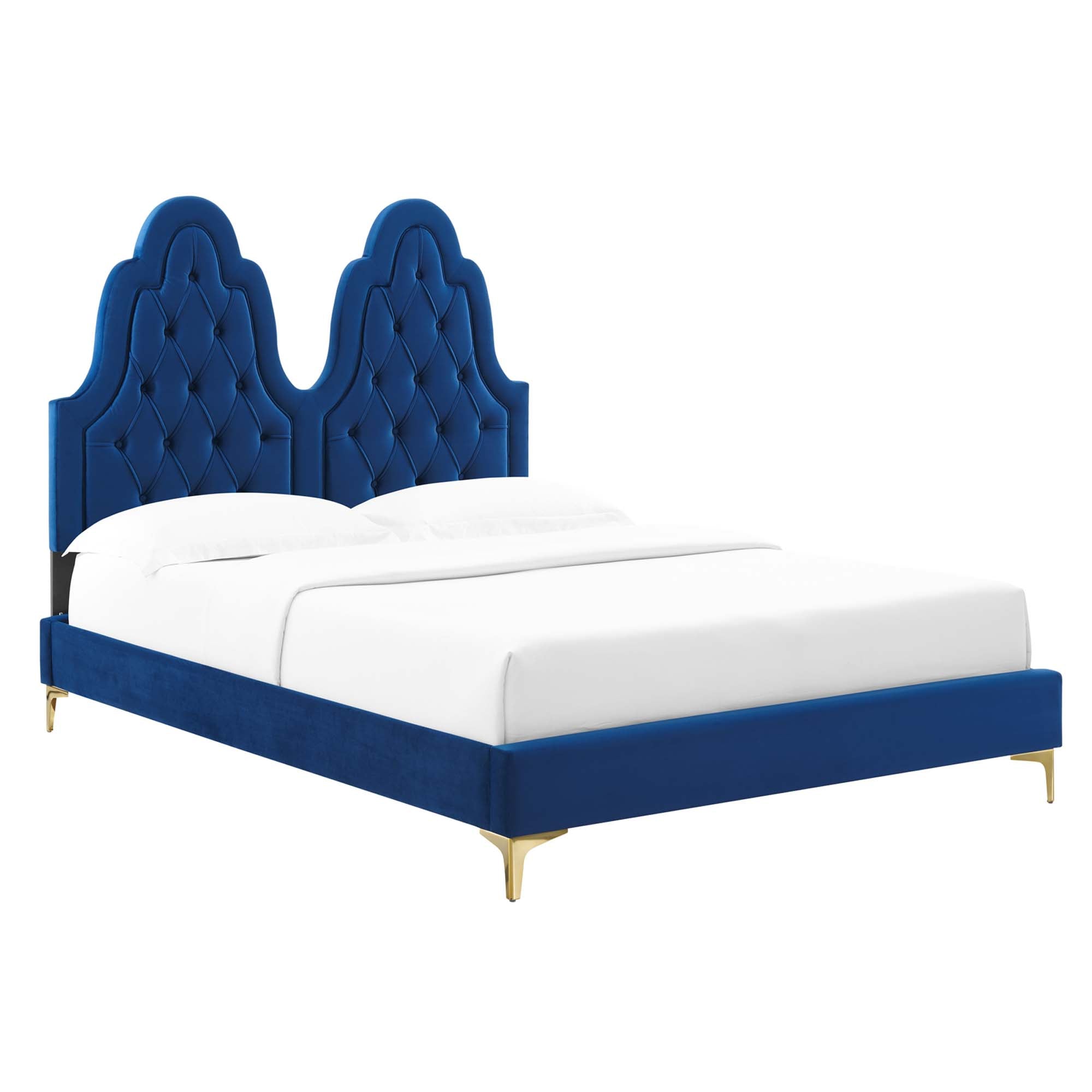 Alexandria Tufted Performance Velvet Platform Bed With Gold Legs view 1