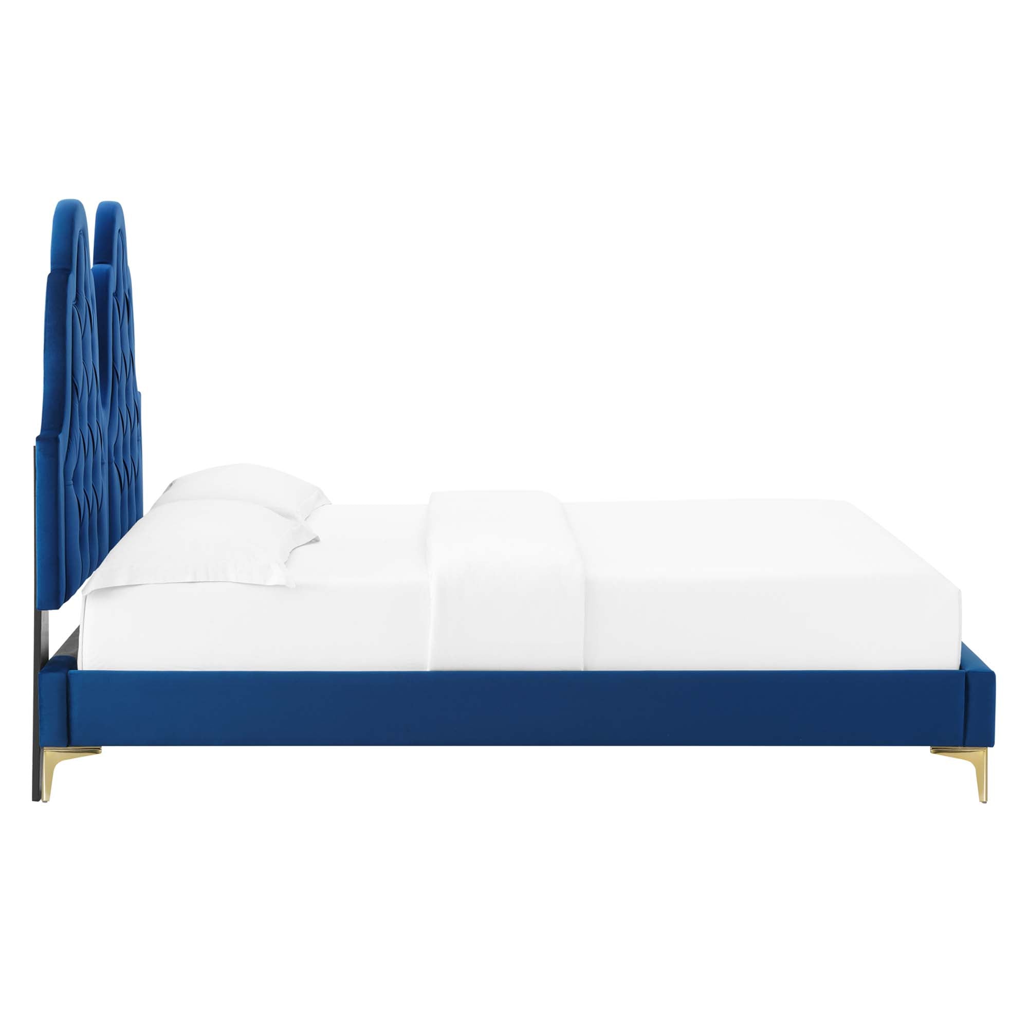 Alexandria Tufted Performance Velvet Platform Bed With Gold Legs view 6