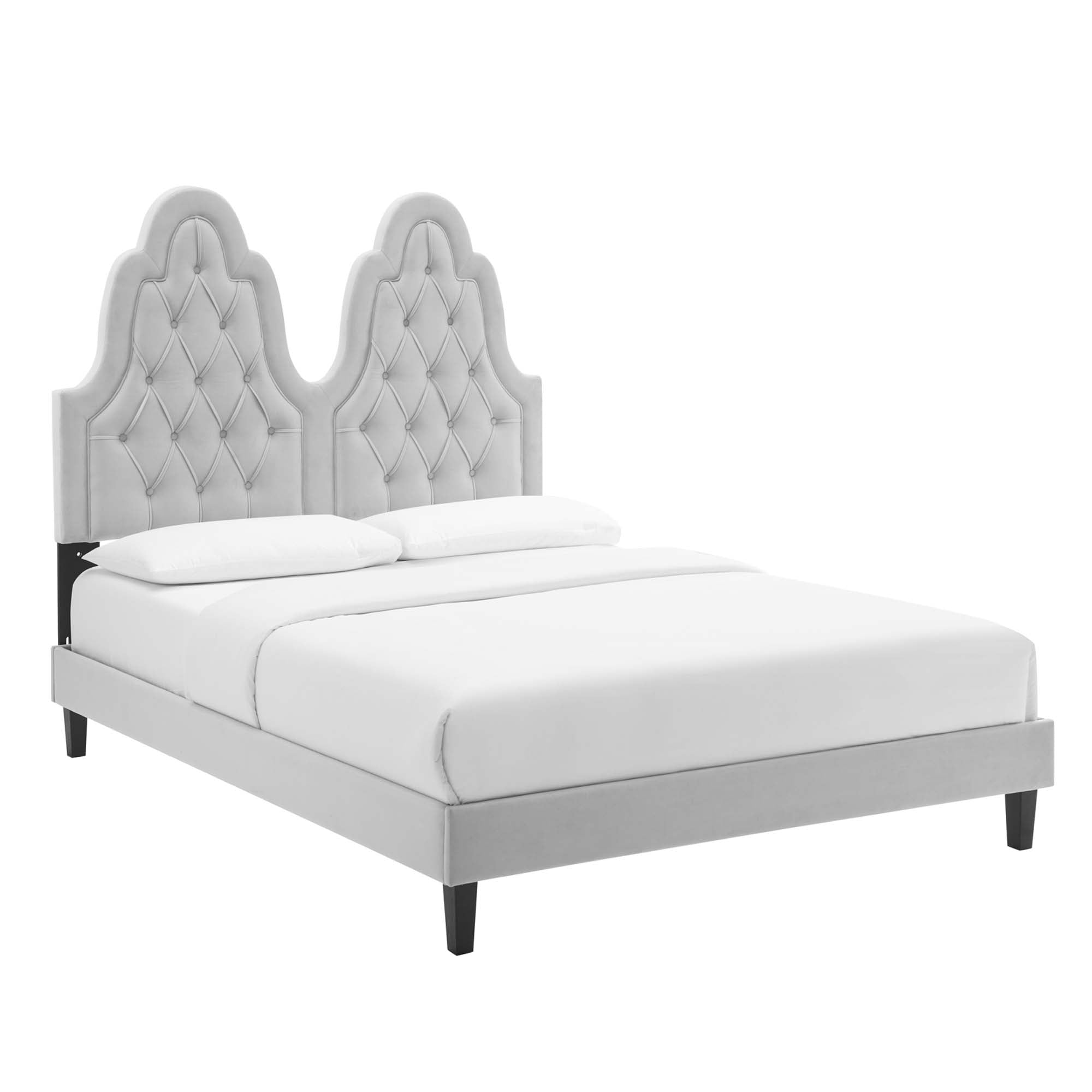 Alexandria Tufted Performance Velvet Platform Bed With Black Wood Legs view 1