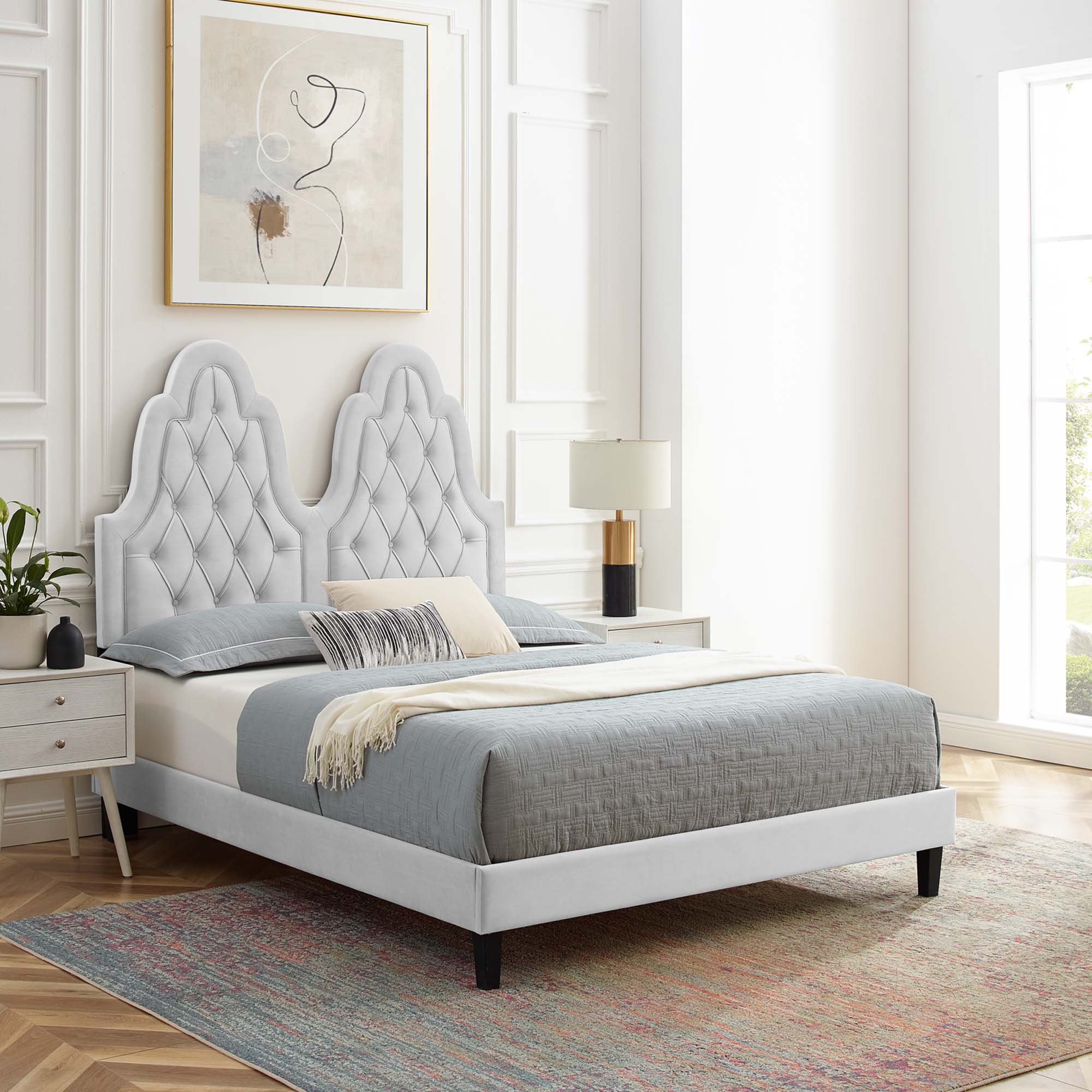 Alexandria Tufted Performance Velvet Platform Bed With Black Wood Legs view 2