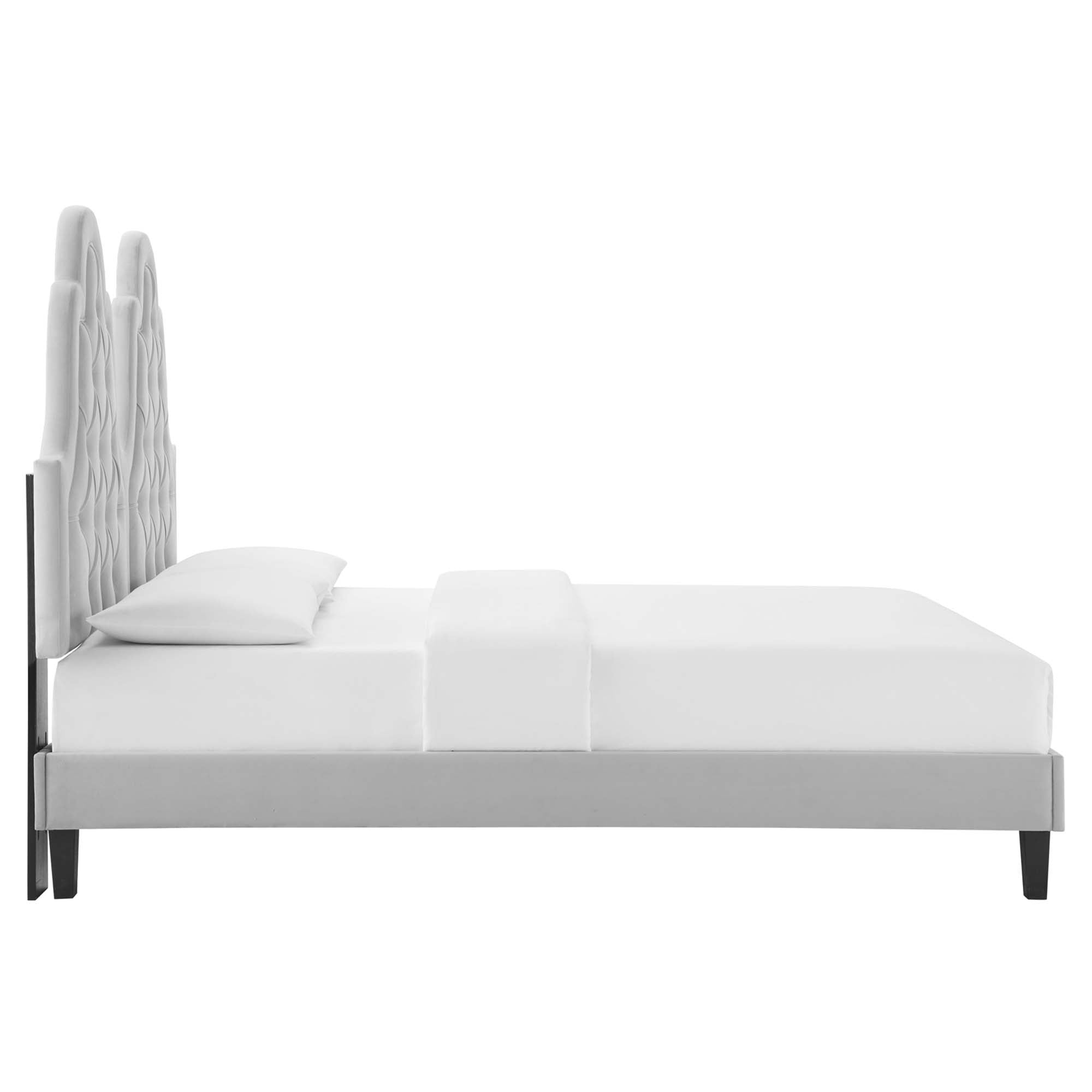 Alexandria Tufted Performance Velvet Platform Bed With Black Wood Legs view 6