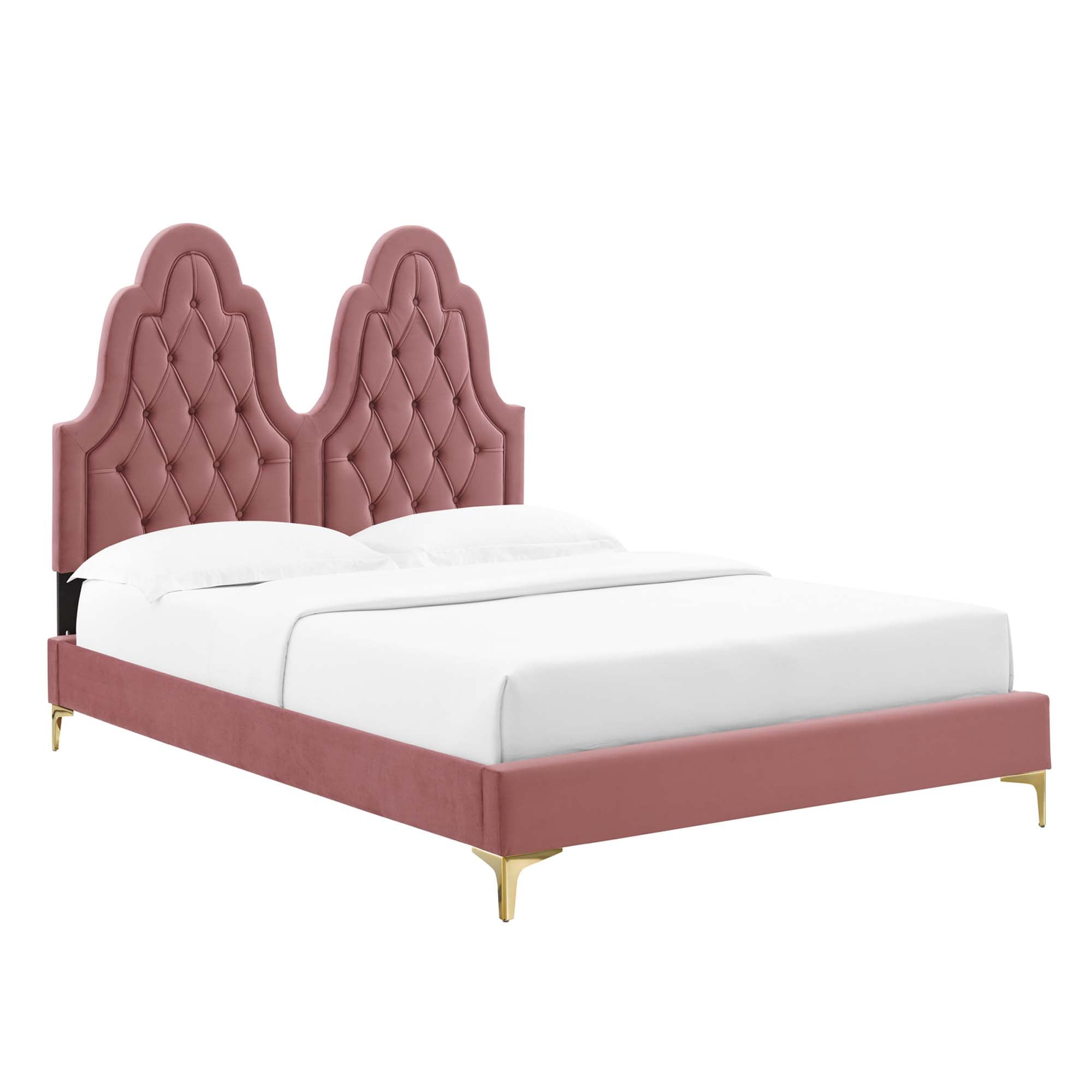 Alexandria Tufted Performance Velvet Platform Bed With Gold Legs - Image 9