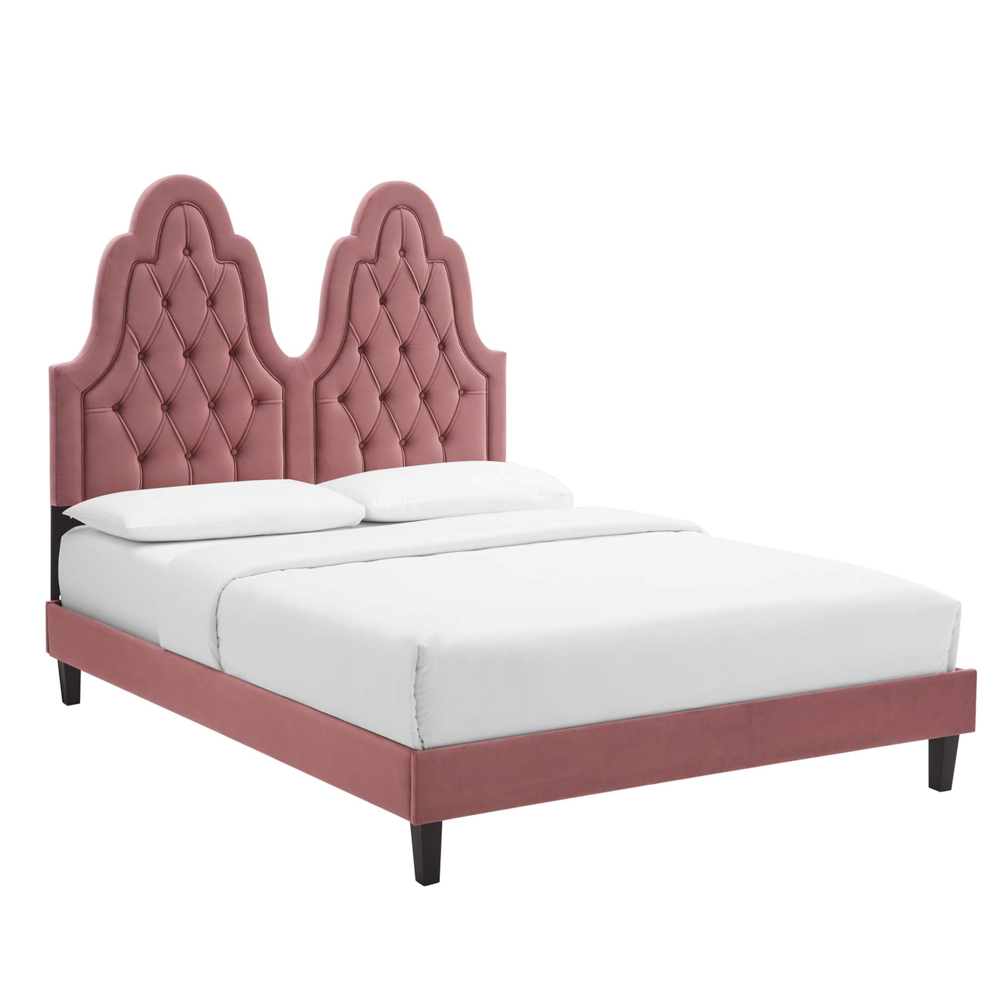 Alexandria Tufted Performance Velvet Platform Bed With Black Wood Legs - Image 9