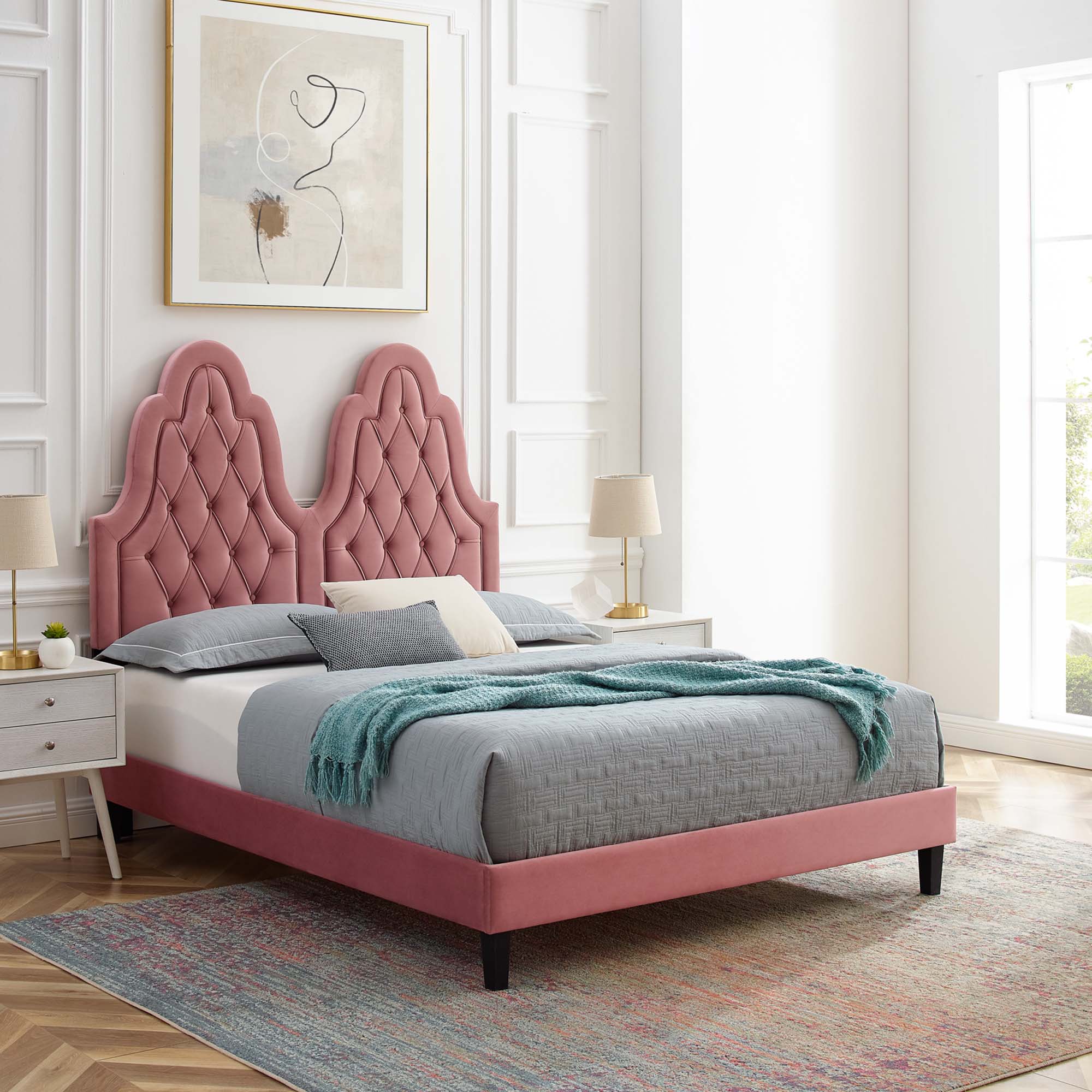 Alexandria Tufted Performance Velvet Platform Bed With Black Wood Legs view 8