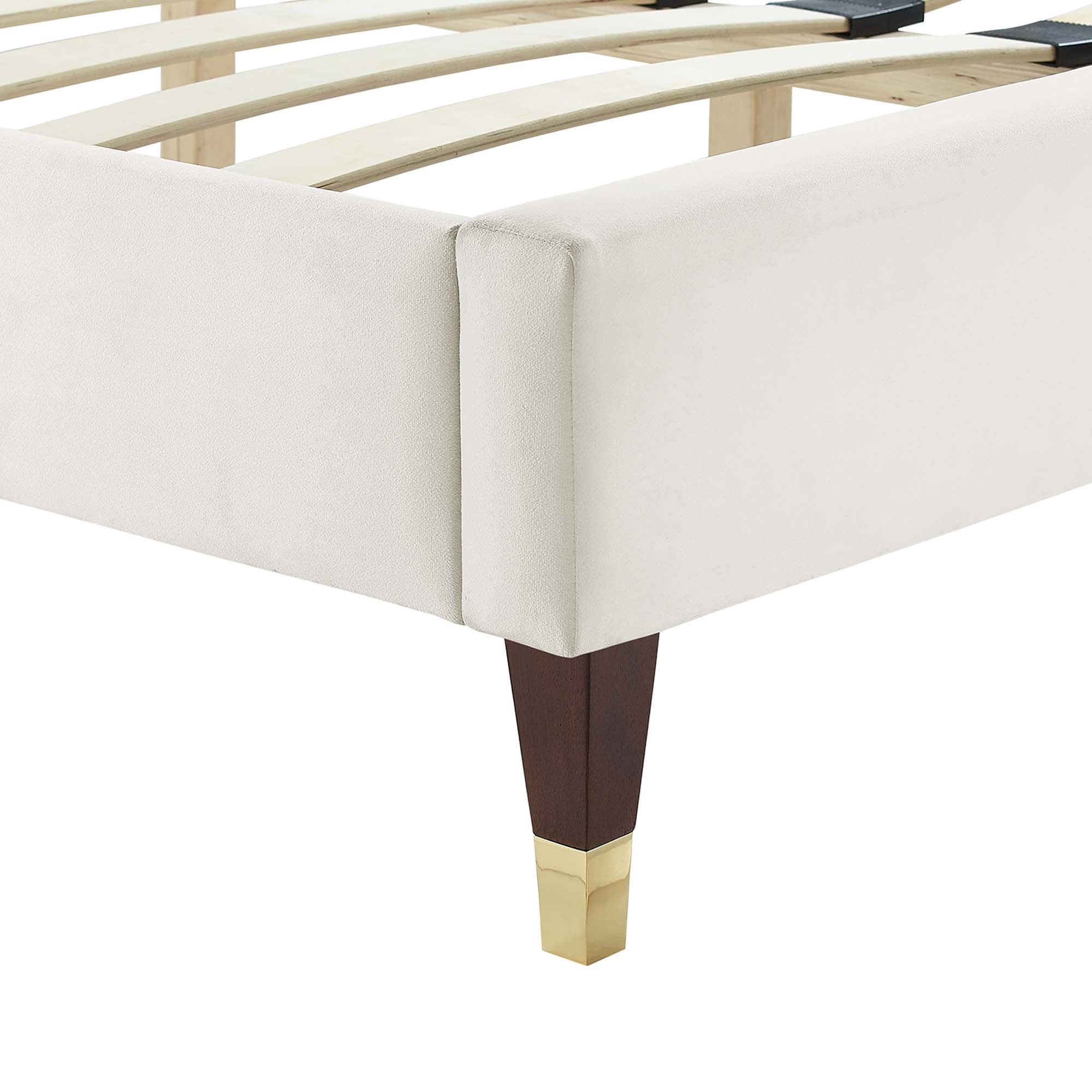 Leah Chevron Tufted Performance Velvet Platform Bed With Wood and Gold Legs view 8