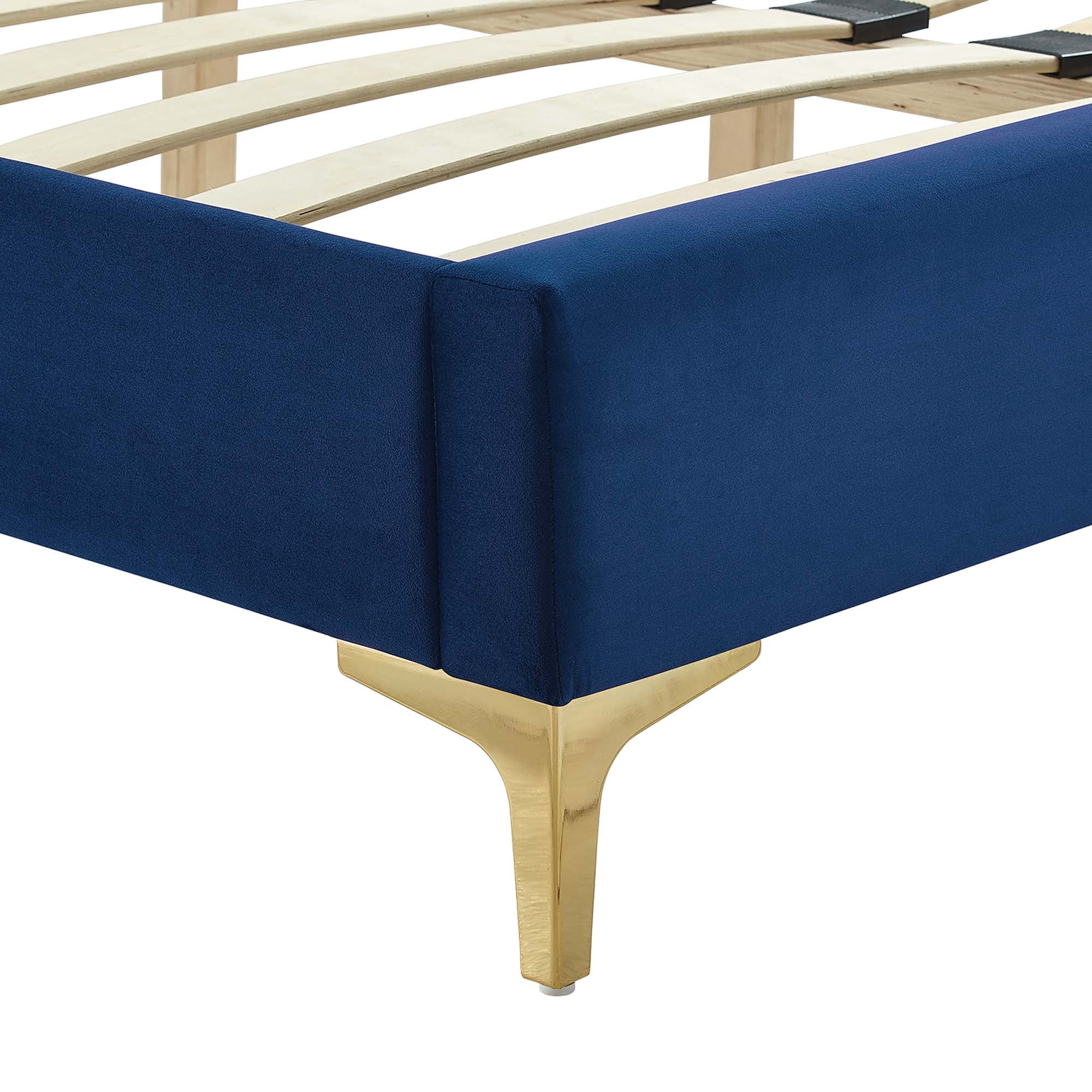 Leah Chevron Tufted Performance Velvet Platform Bed With Gold Metal Legs view 8