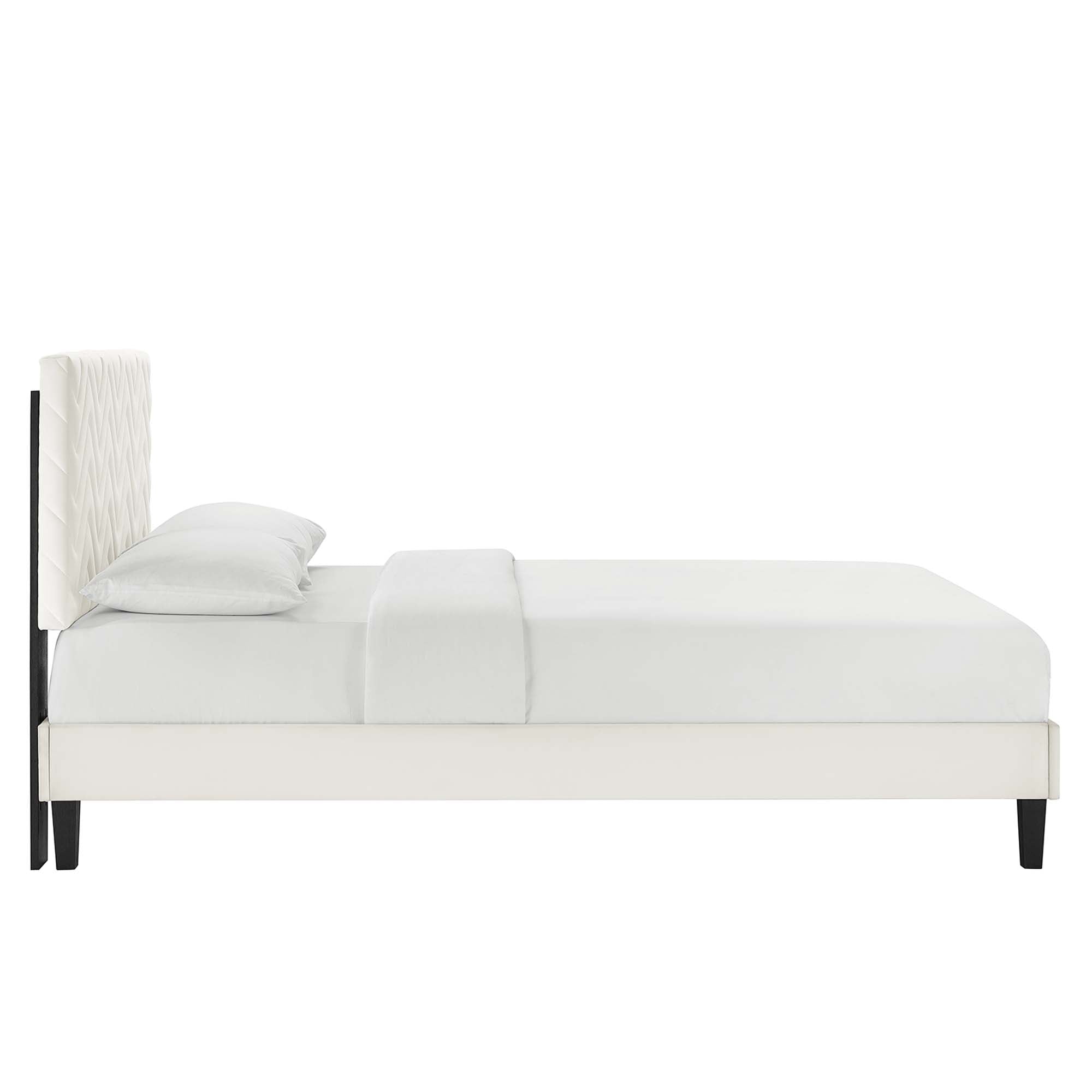 Leah Chevron Tufted Performance Velvet Platform Bed With Black Wood Legs view 6