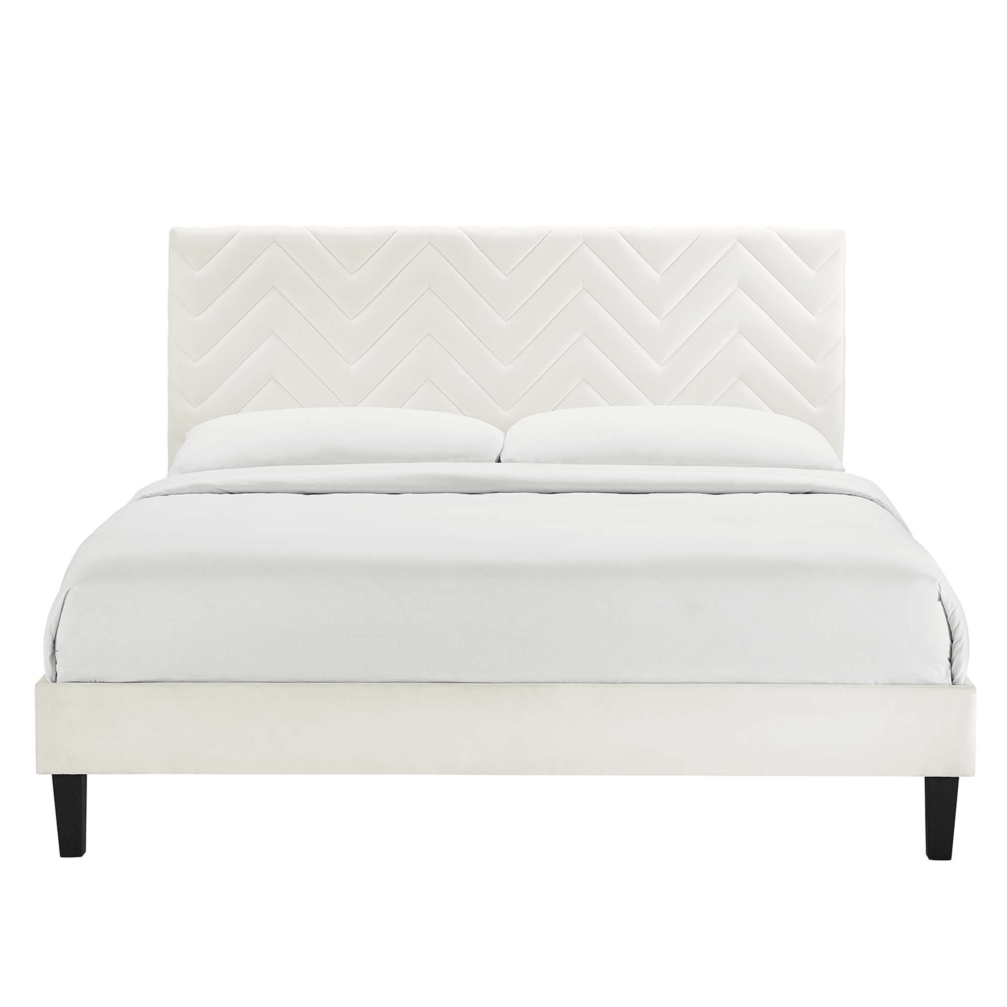 Leah Chevron Tufted Performance Velvet Platform Bed With Black Wood Legs view 7