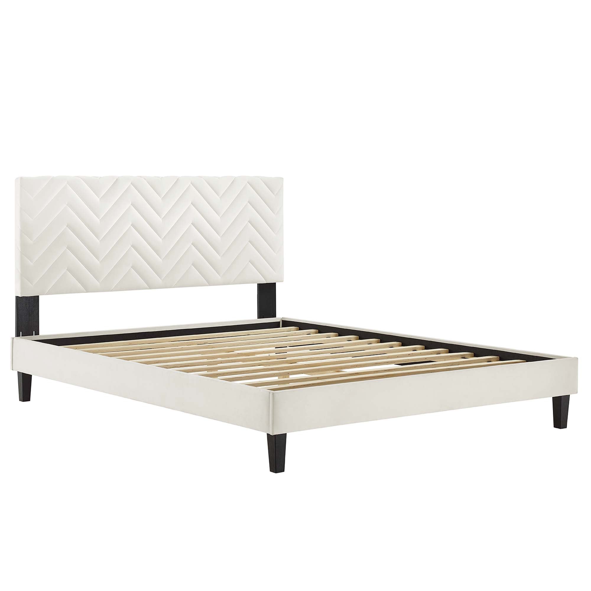 Leah Chevron Tufted Performance Velvet Platform Bed With Black Wood Legs view 5