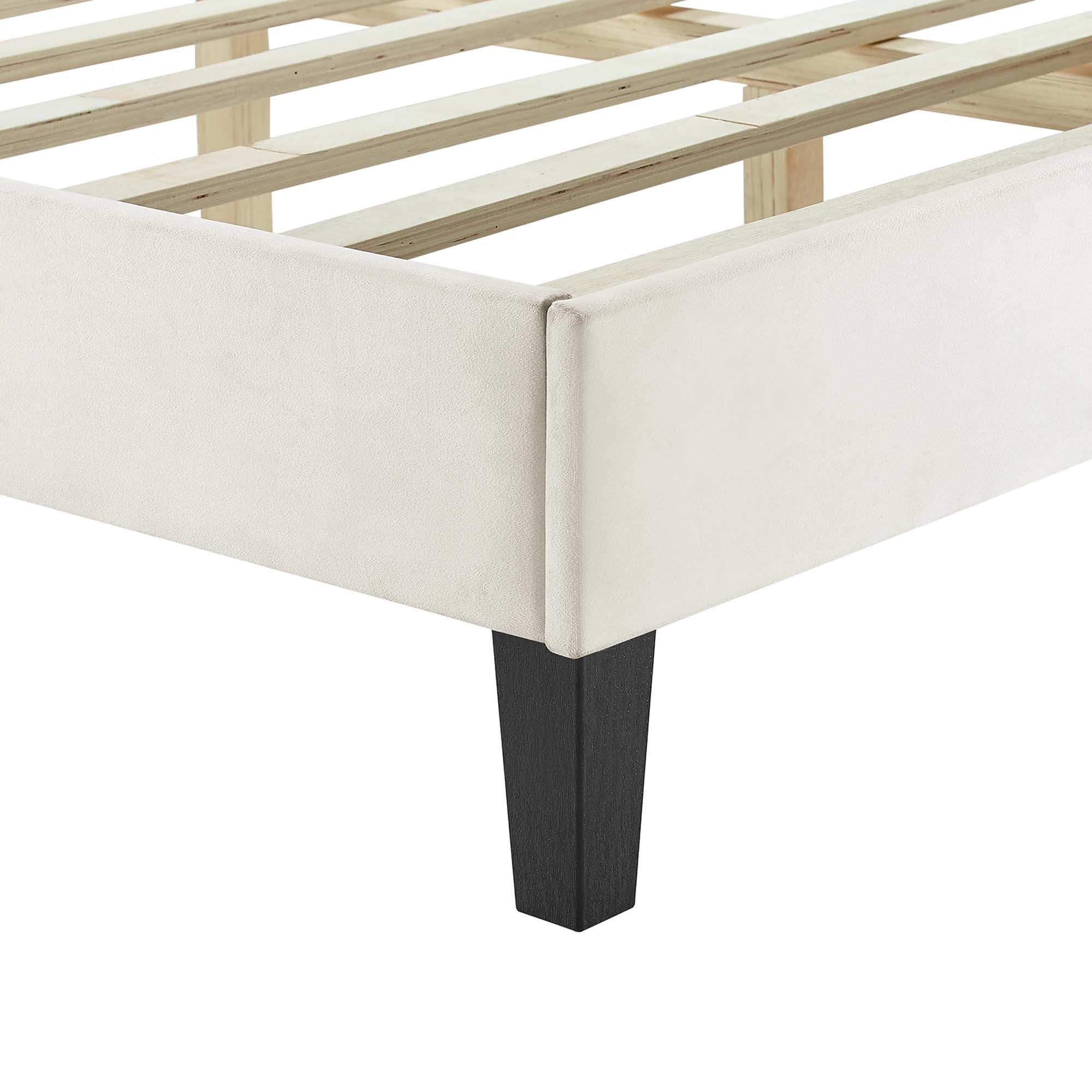Leah Chevron Tufted Performance Velvet Platform Bed With Black Wood Legs view 8