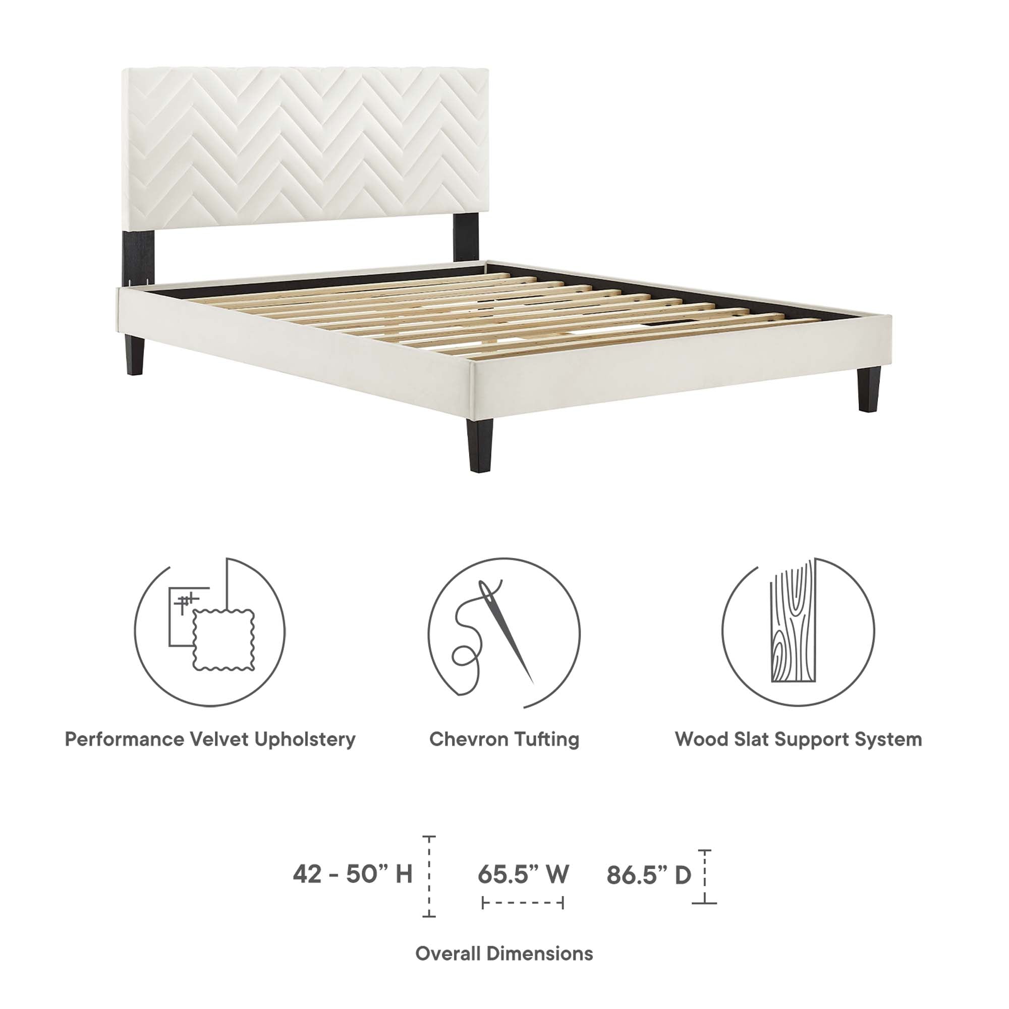 Leah Chevron Tufted Performance Velvet Platform Bed With Black Wood Legs view 3
