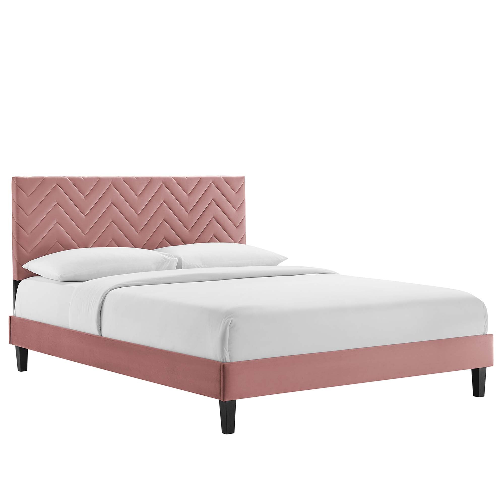 Leah Chevron Tufted Performance Velvet Platform Bed With Black Wood Legs - Image 10