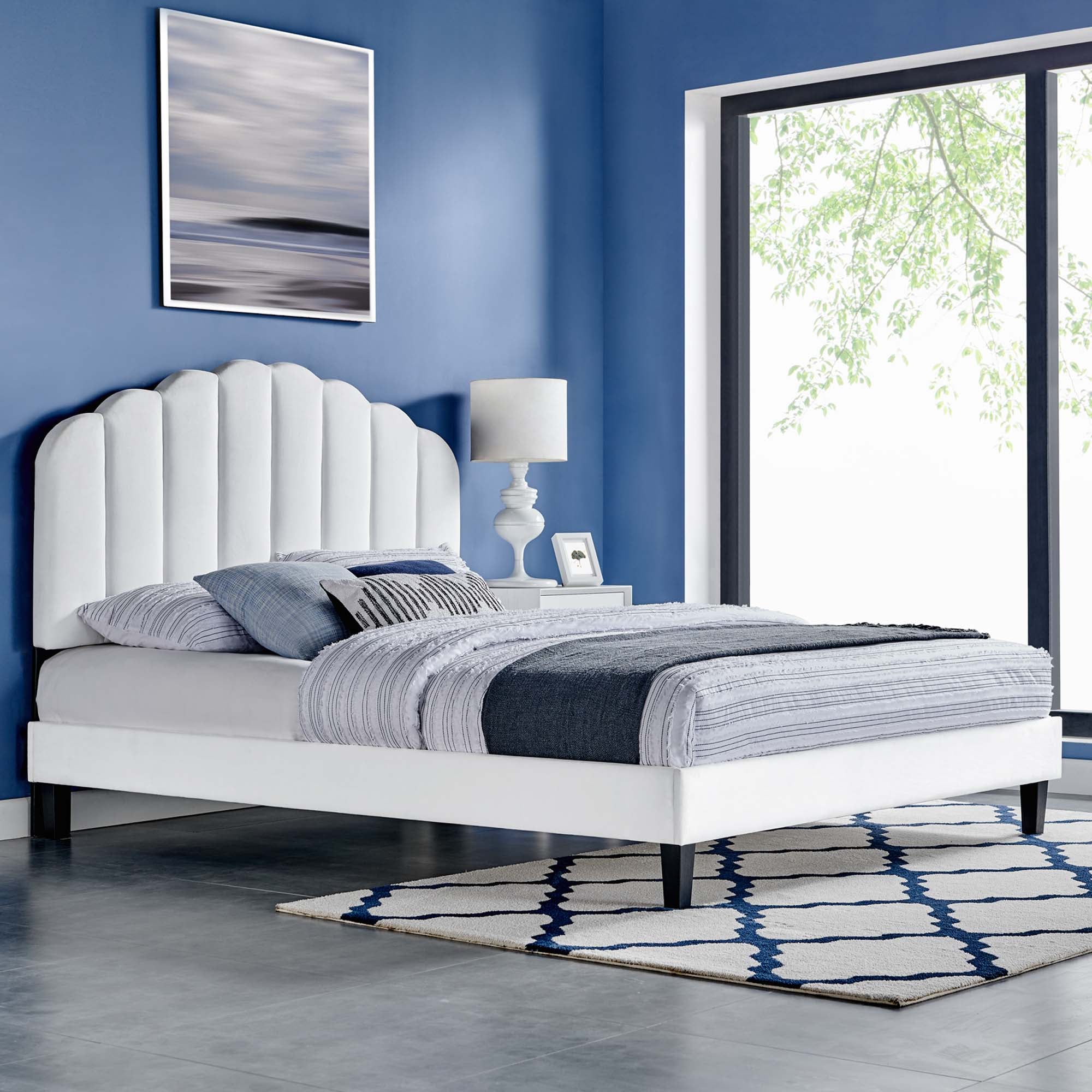 Daisy Performance Velvet Platform Bed With Black Wood Legs view 8