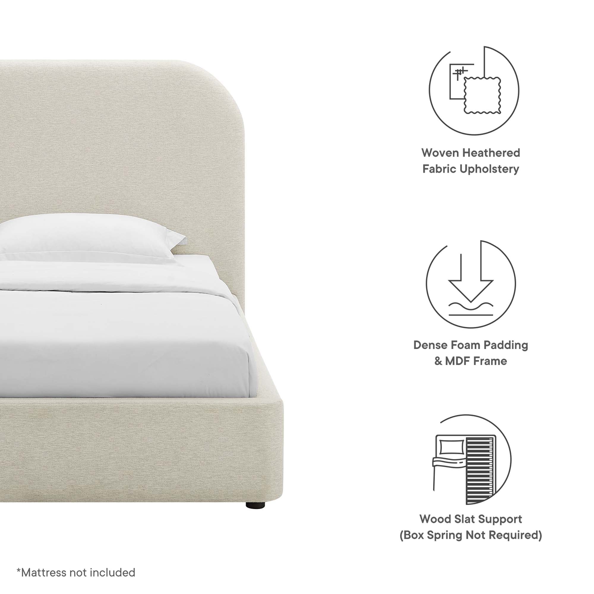 Keynote Upholstered Fabric Curved Platform Bed view 3