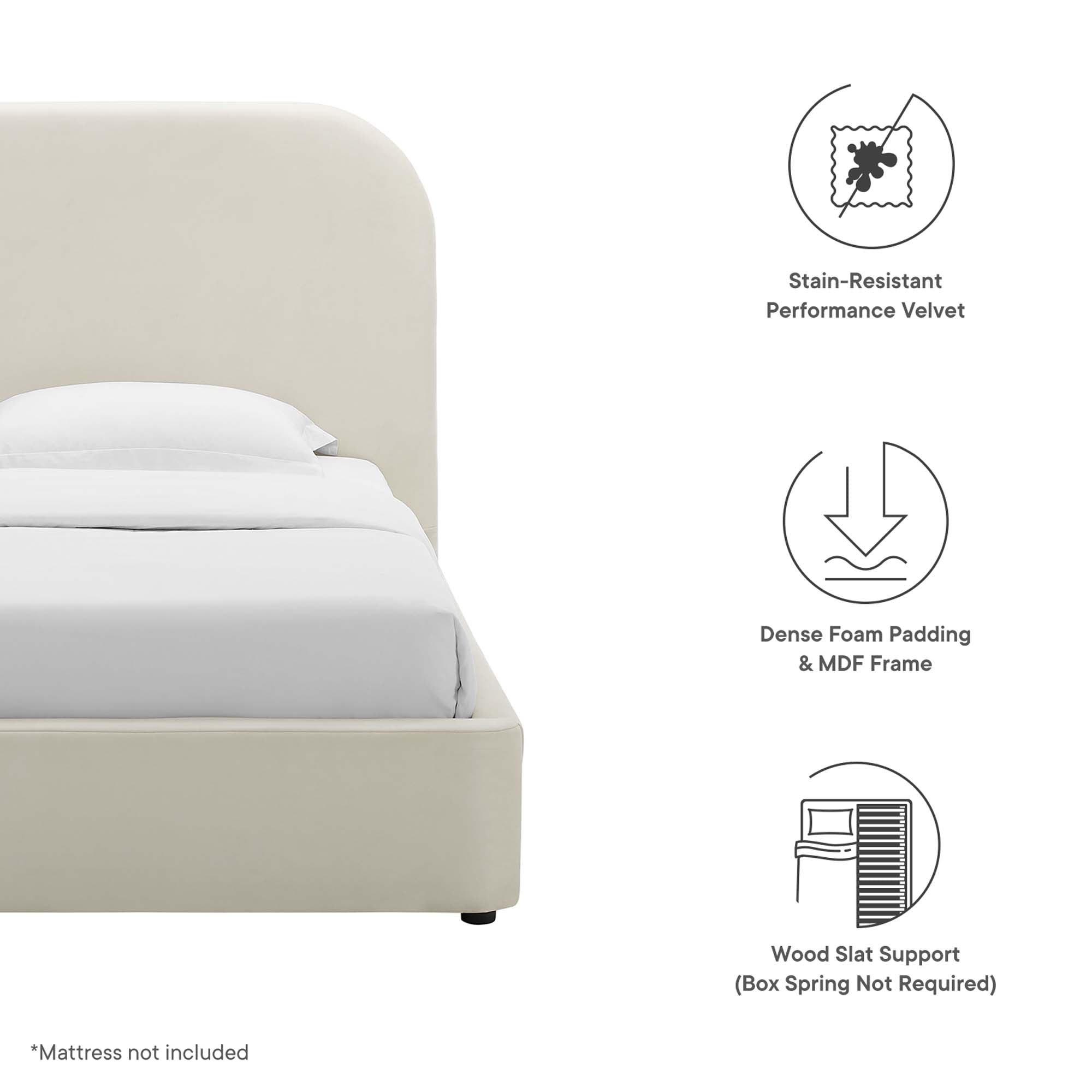 Keynote Performance Velvet Curved Platform Bed view 3