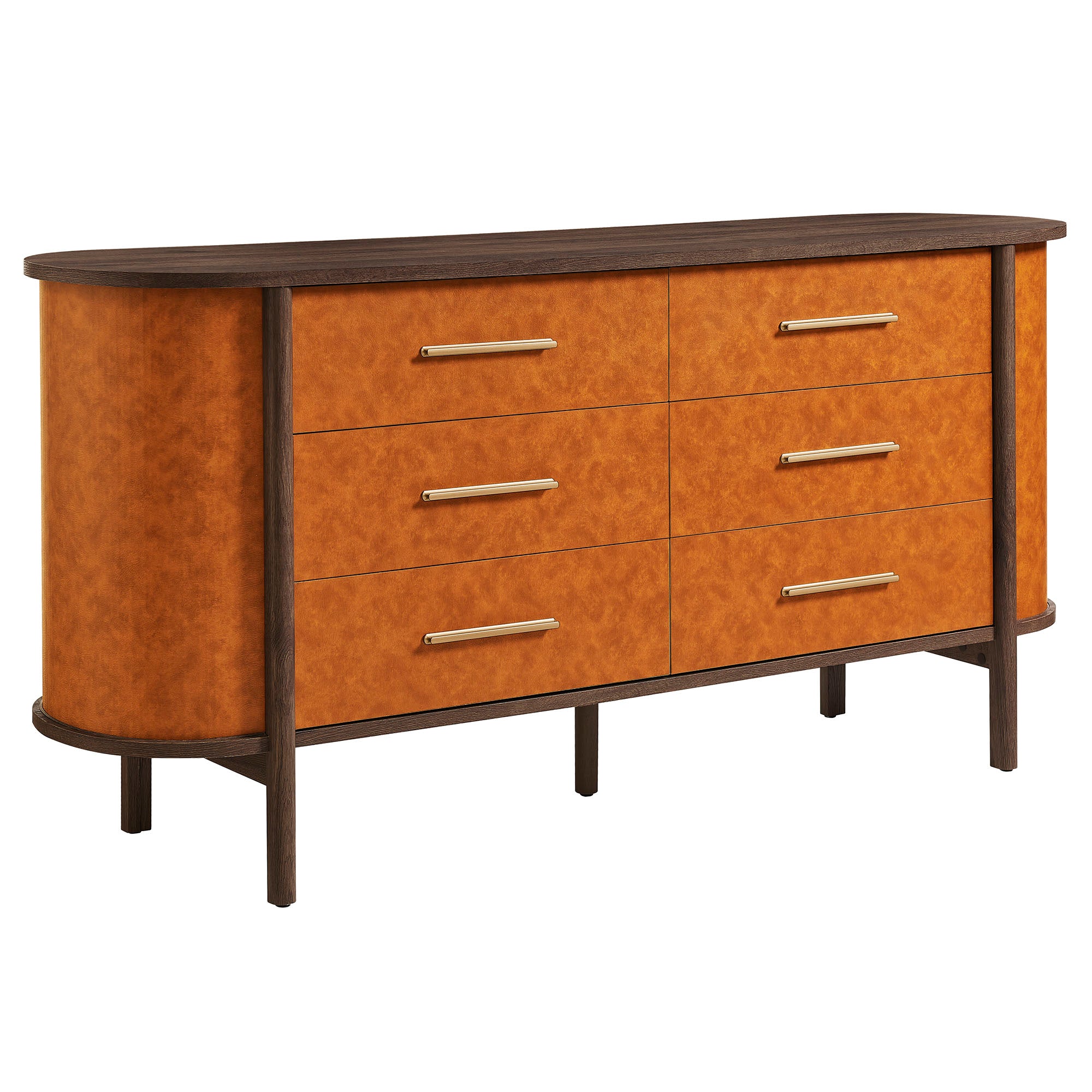 Coralie Curved 6-Drawer Vegan Leather Oval Dresser view 1