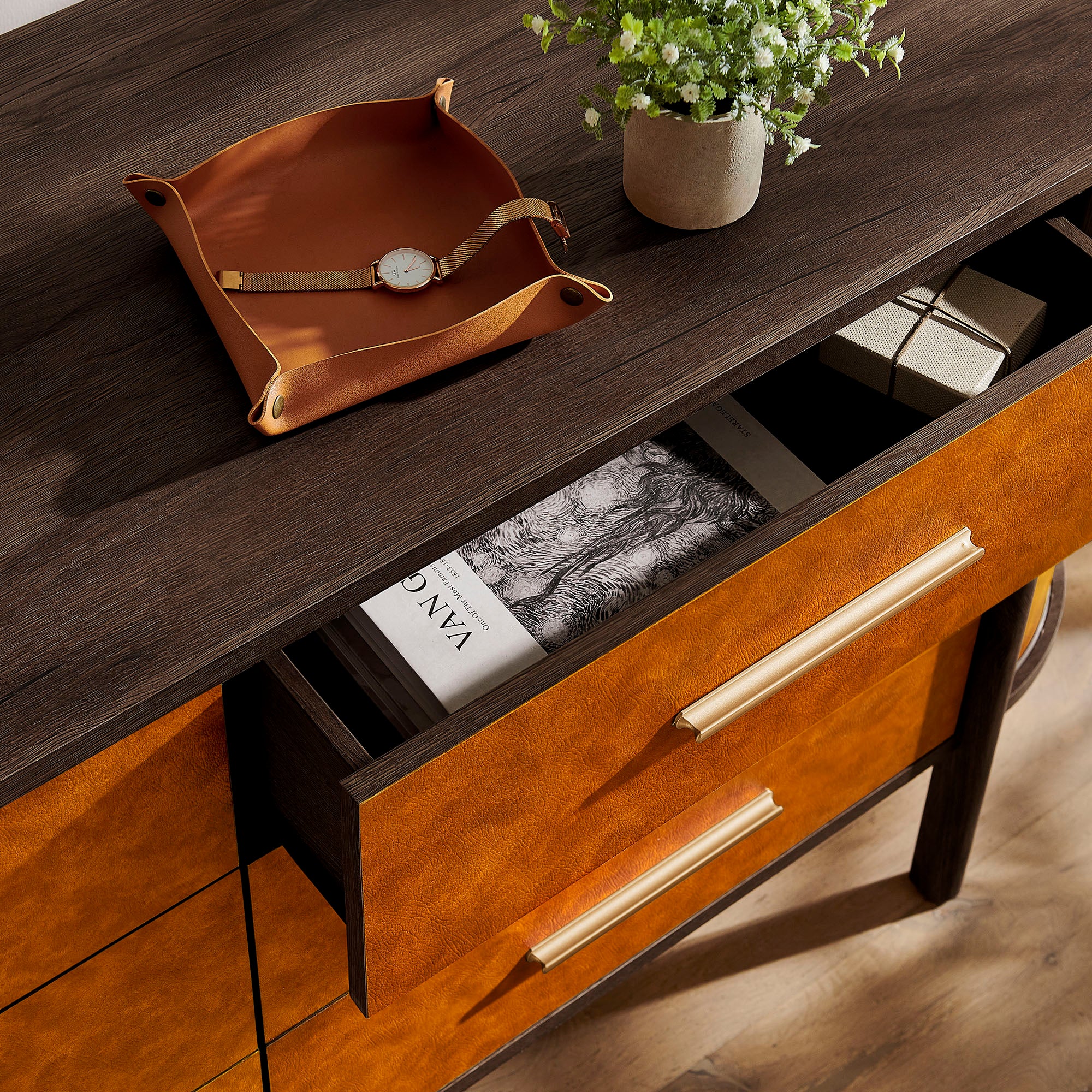 Coralie Curved 6-Drawer Vegan Leather Oval Dresser view 5