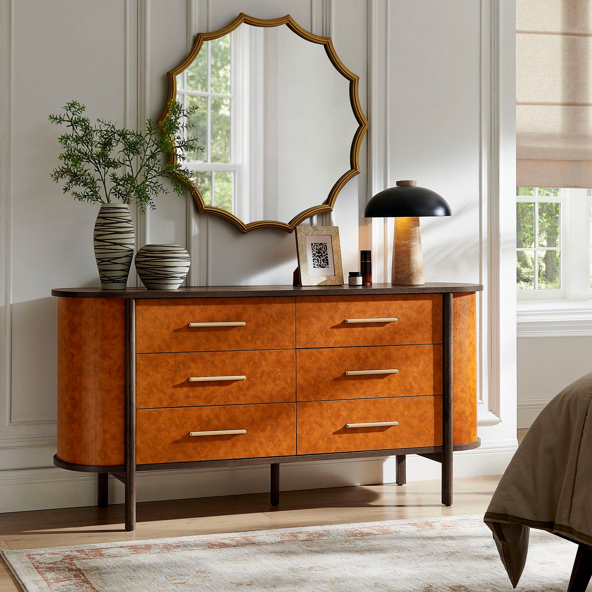 Coralie Curved 6-Drawer Vegan Leather Oval Dresser view 2