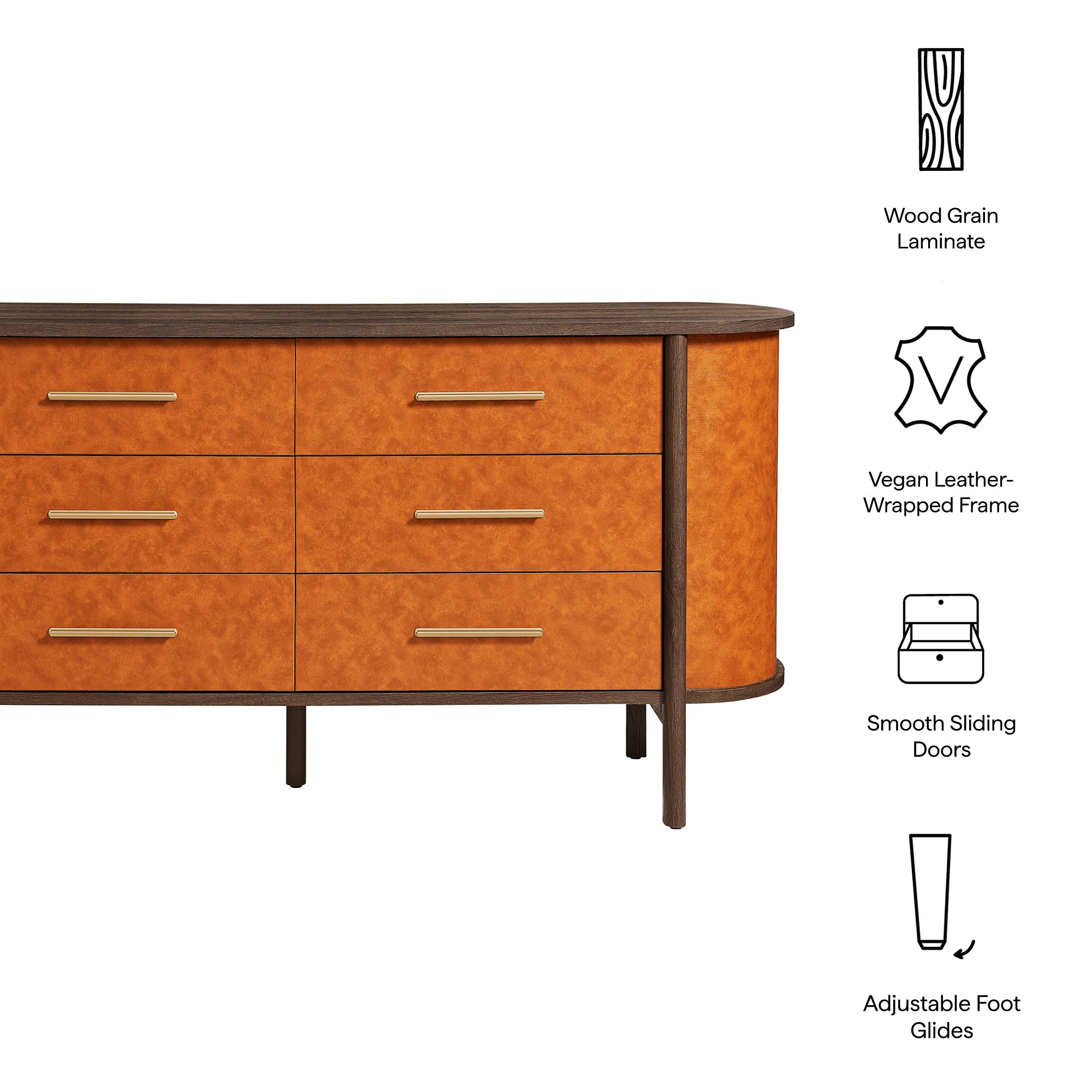 Coralie Curved 6-Drawer Vegan Leather Oval Dresser view 3