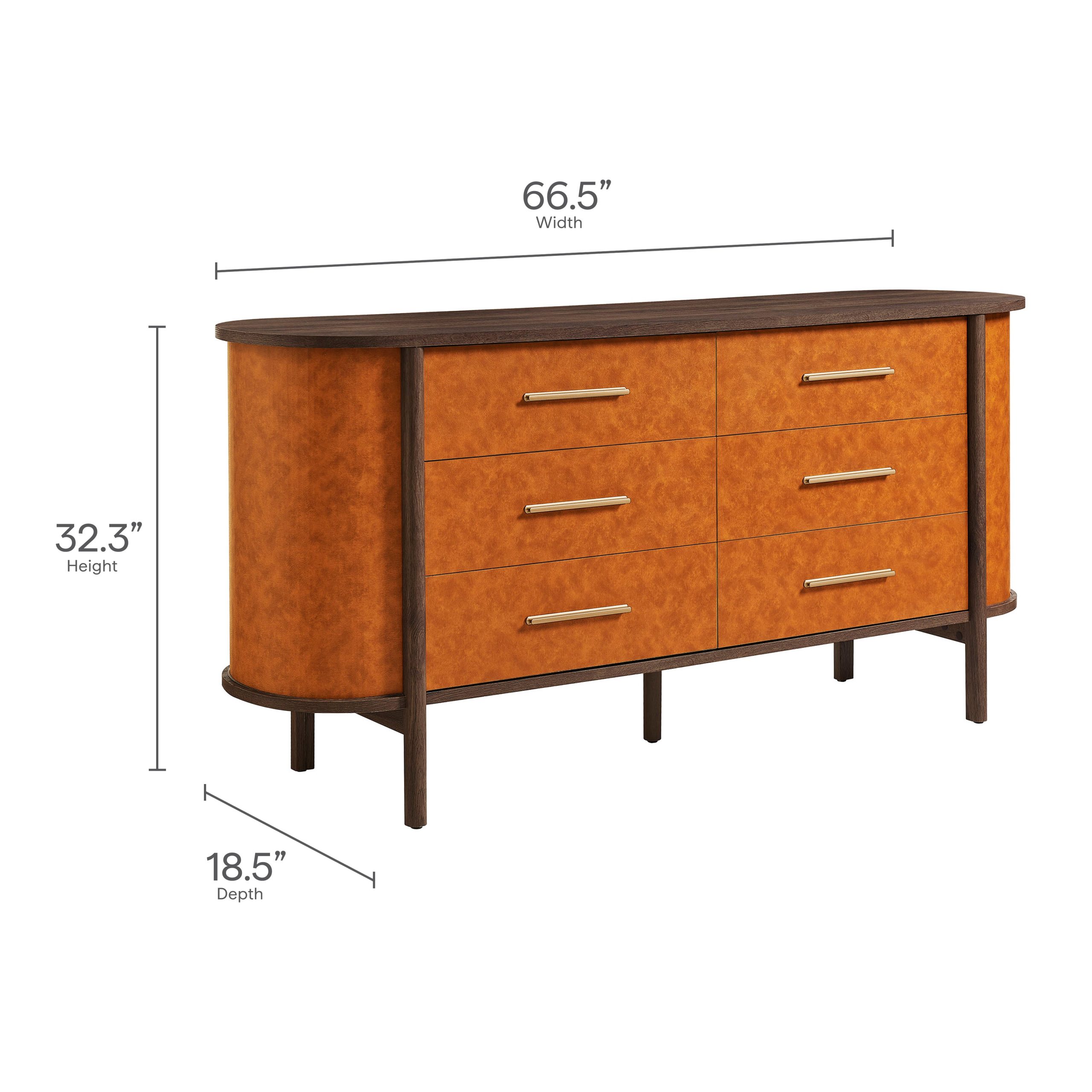 Coralie Curved 6-Drawer Vegan Leather Oval Dresser view 4