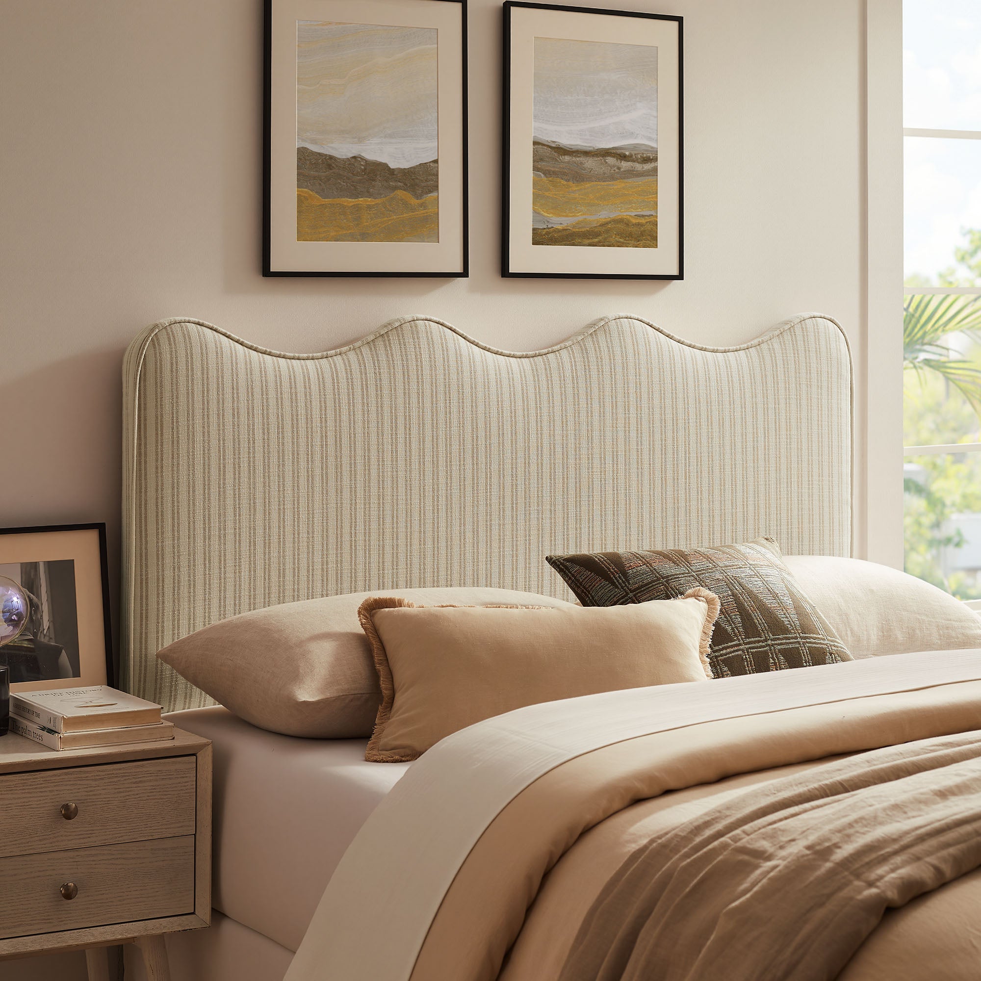 Athena Striped Fabric Upholstered Headboard view 2