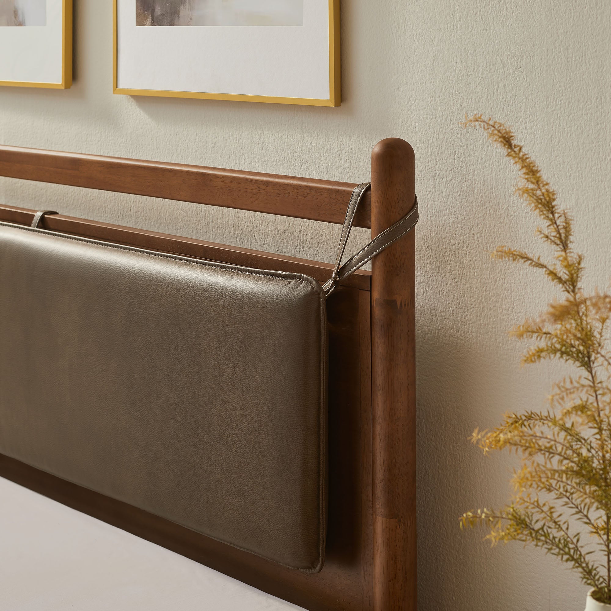 Leni Vegan Leather and Wood Platform Bed Frame view 5