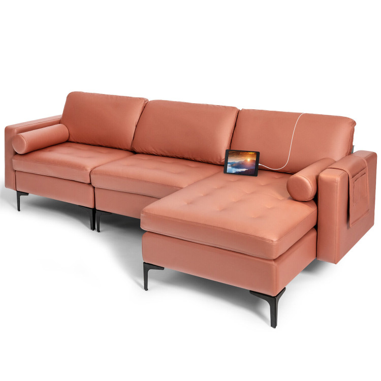 Modular L-shaped 3-Seat Sectional Sofa with Reversible Chaise and 2 USB Ports view 4