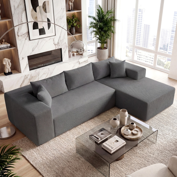 Modular Sectional Sofa Corduroy Upholstered L-shaped Sofa Couch with Deep Seats view 2