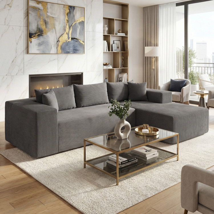 Modular Sectional Sofa Corduroy Upholstered L-shaped Sofa Couch with Deep Seats view 6