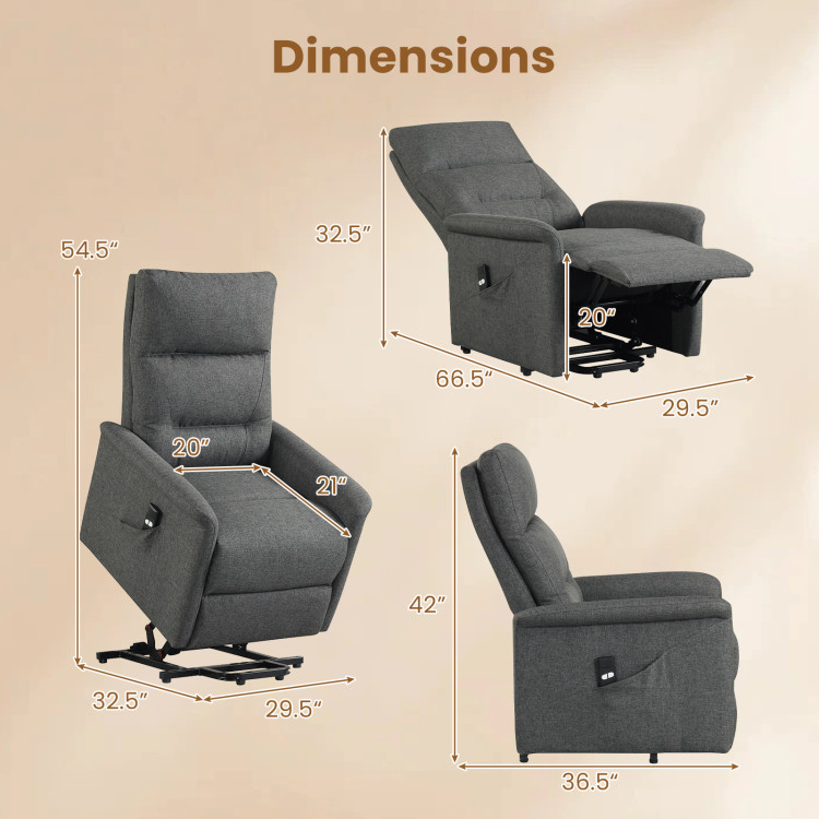 Power Lift Recliner Chair for Elderly with Remote Control and Side Storage Pocket view 4
