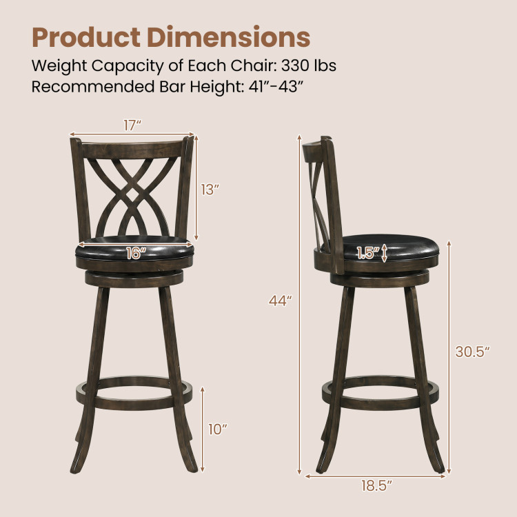 Set of 4 29″ Counter Height Bar Stools with Rubber Wood Frame view 4