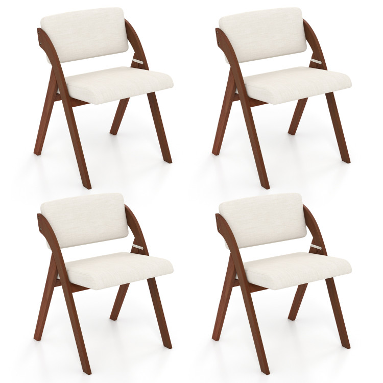 Set of 4 Folding Kitchen Dining Chairs with Rubber Wood Legs view 1