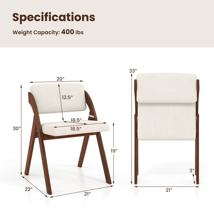 Set of 4 Folding Kitchen Dining Chairs with Rubber Wood Legs view 3